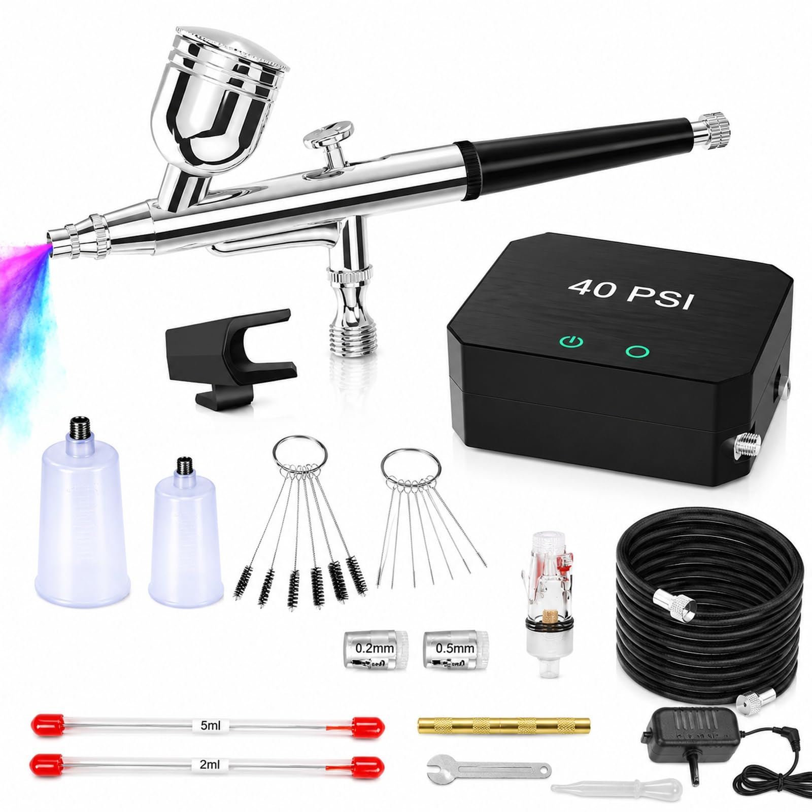 Airbrush Set 40 PSI Kompressor 0,2/0,3/0,5 mm Düsen Modellbau Torten
