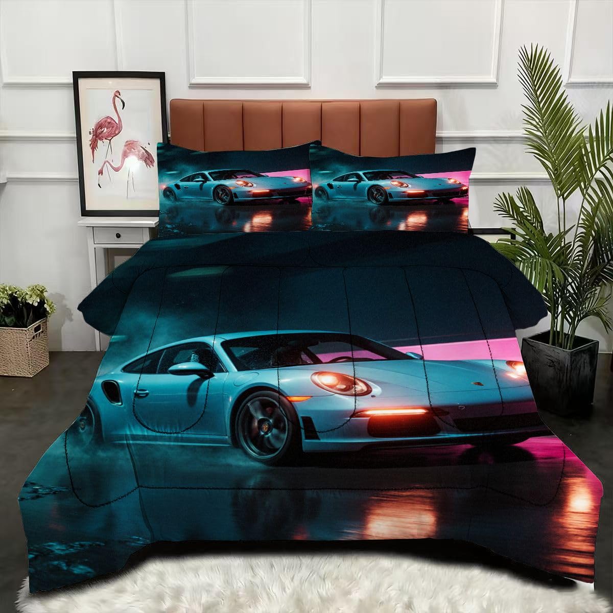 Couette 160x200 cm voiture de sport microfibre lavable 4 saisons