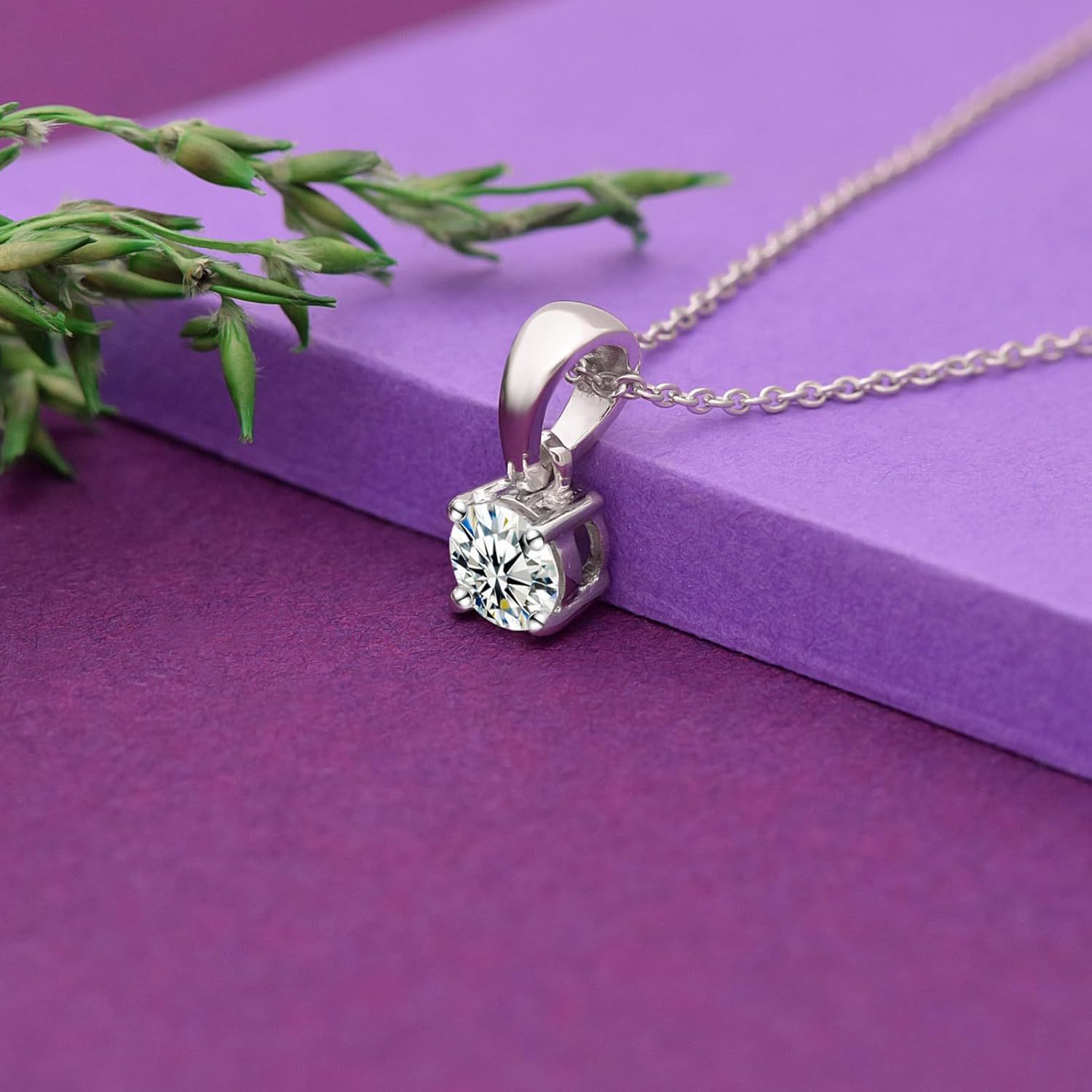 1 Carat Lab Created Diamond Pendant Necklace For Women Solitaire Round Moissanite D Color Sterling Silver Necklace With Adjustable Chain (18"+2") For Women Gift For Wife/Mom With Certificate