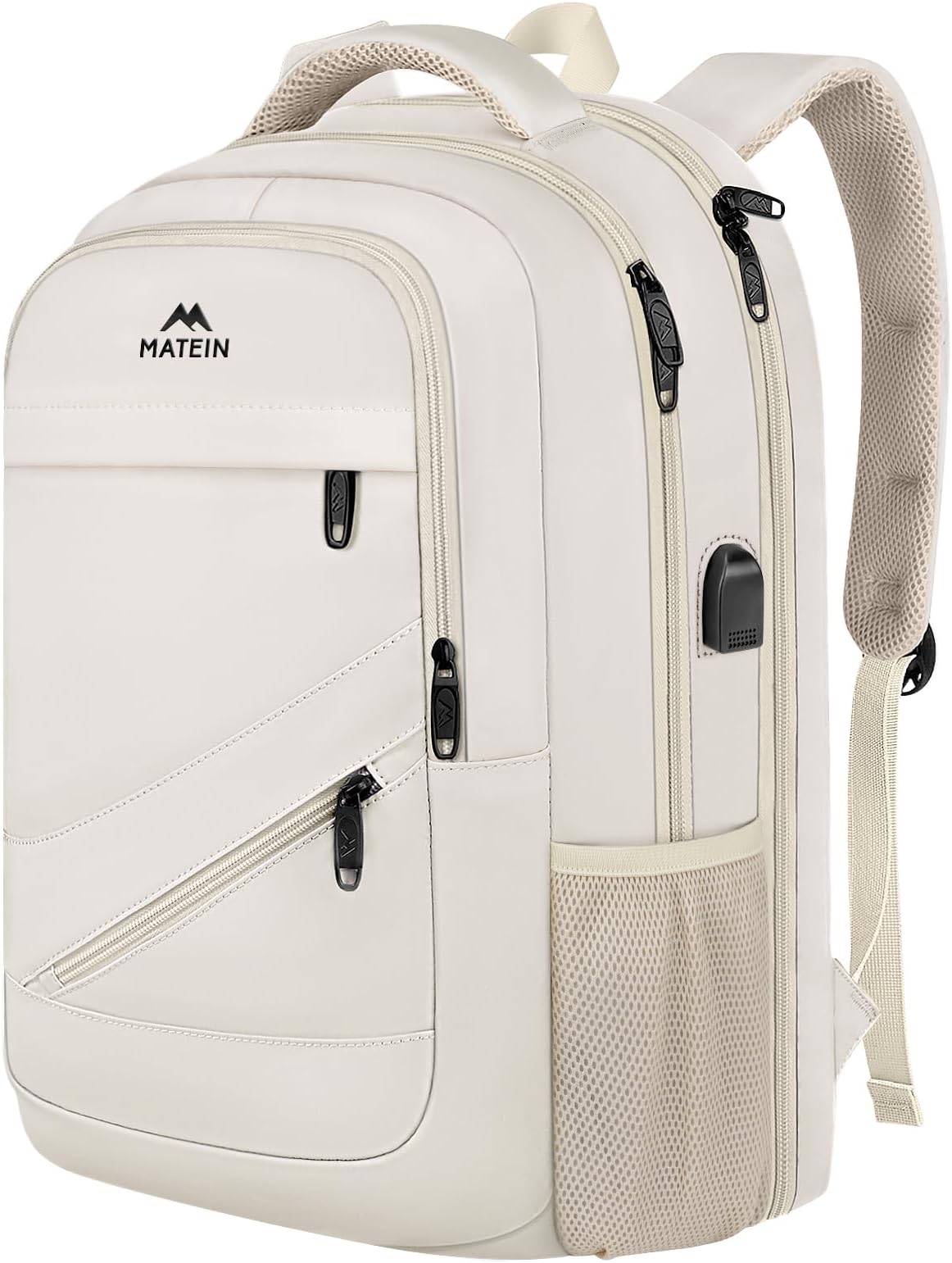 MATEIN Laptop Backpack Women Large Capacity, Travel Backpack TSA Approved with Luggage Strap & USB Port, Water Resistant Teacher College Bookbag Fits 17 Inch Computer, Stylish Beige Work Daypack