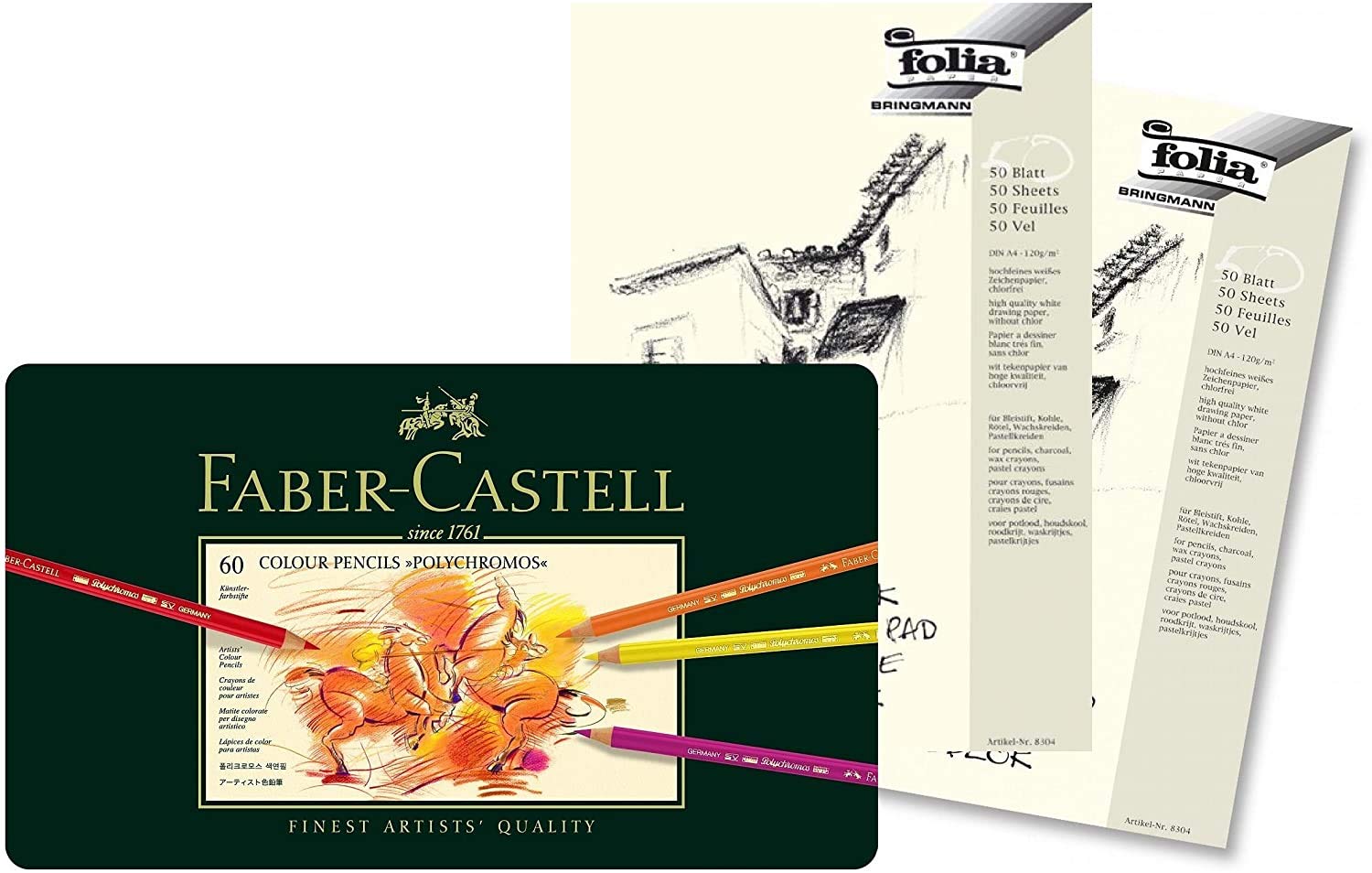 Faber-Castell - Farbstifte Polychromos, 60er Metalletui + Skizzenblöcke A3