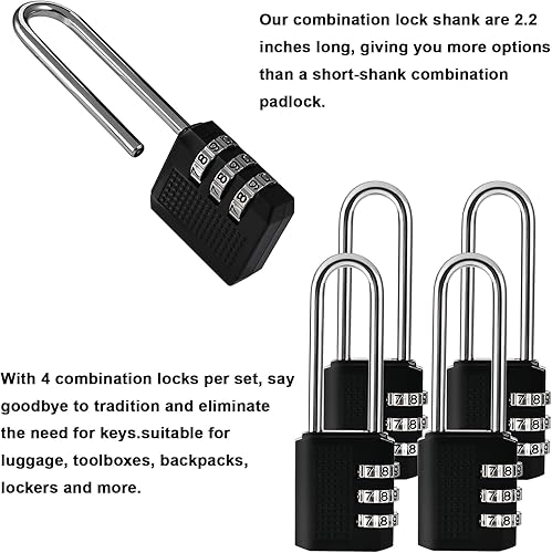 Miniatura 6 de Cerradura de casillero de combinación pequeña de 3 dígitos, combinación de candado de grillete largo de 2.2 pulgadas, cerraduras de equipaje