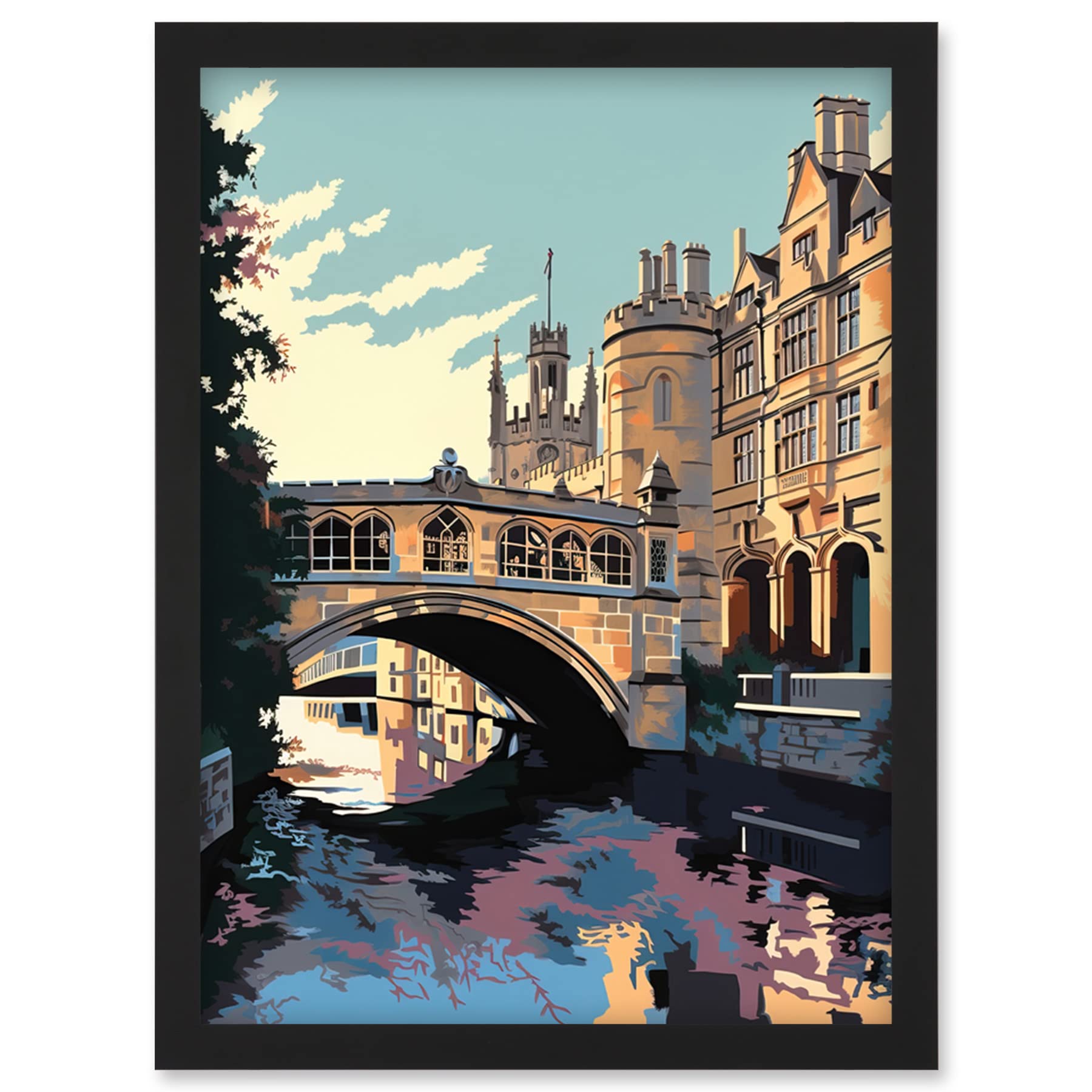 Artery8 Bridge of Sighs Cambridge University on Cam River Artwork Framed Wall Art Print A4
