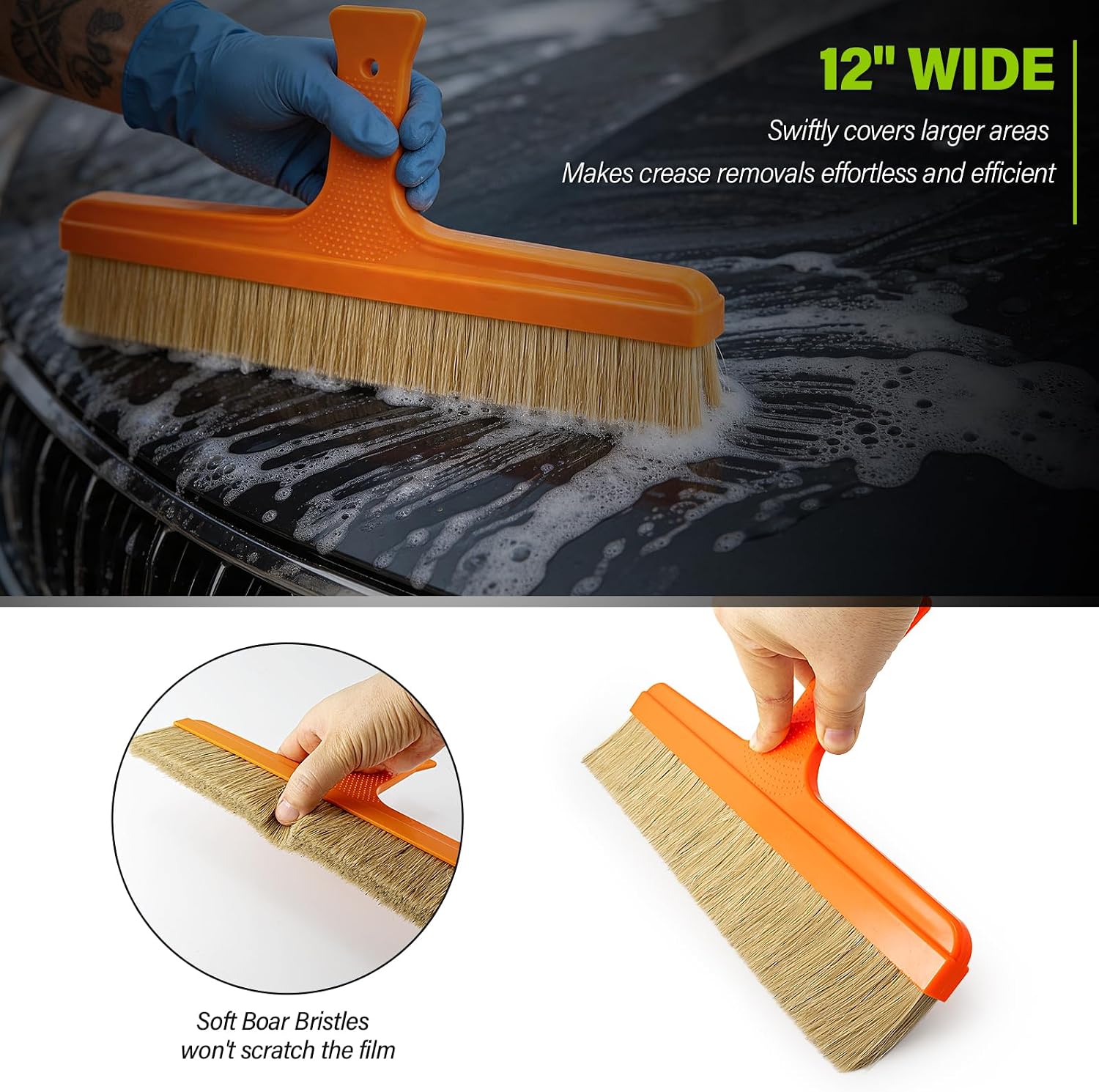 Gomake Window Tint Tool with 12 Inch Tint Brush, Long Handle Auto Bulldozer Squeegee Scrubber Paddle Squeegee Kit, Flat Glass Scraper Cleaning Tool for Car Front Windows Rear Glass