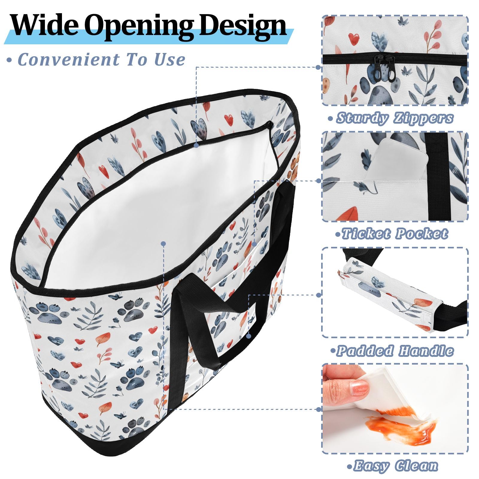 Borsa termica termica con stampa di zampe di cucciolo, borsa termica riutilizzabile, con cerniera, grande, per viaggi o campeggio