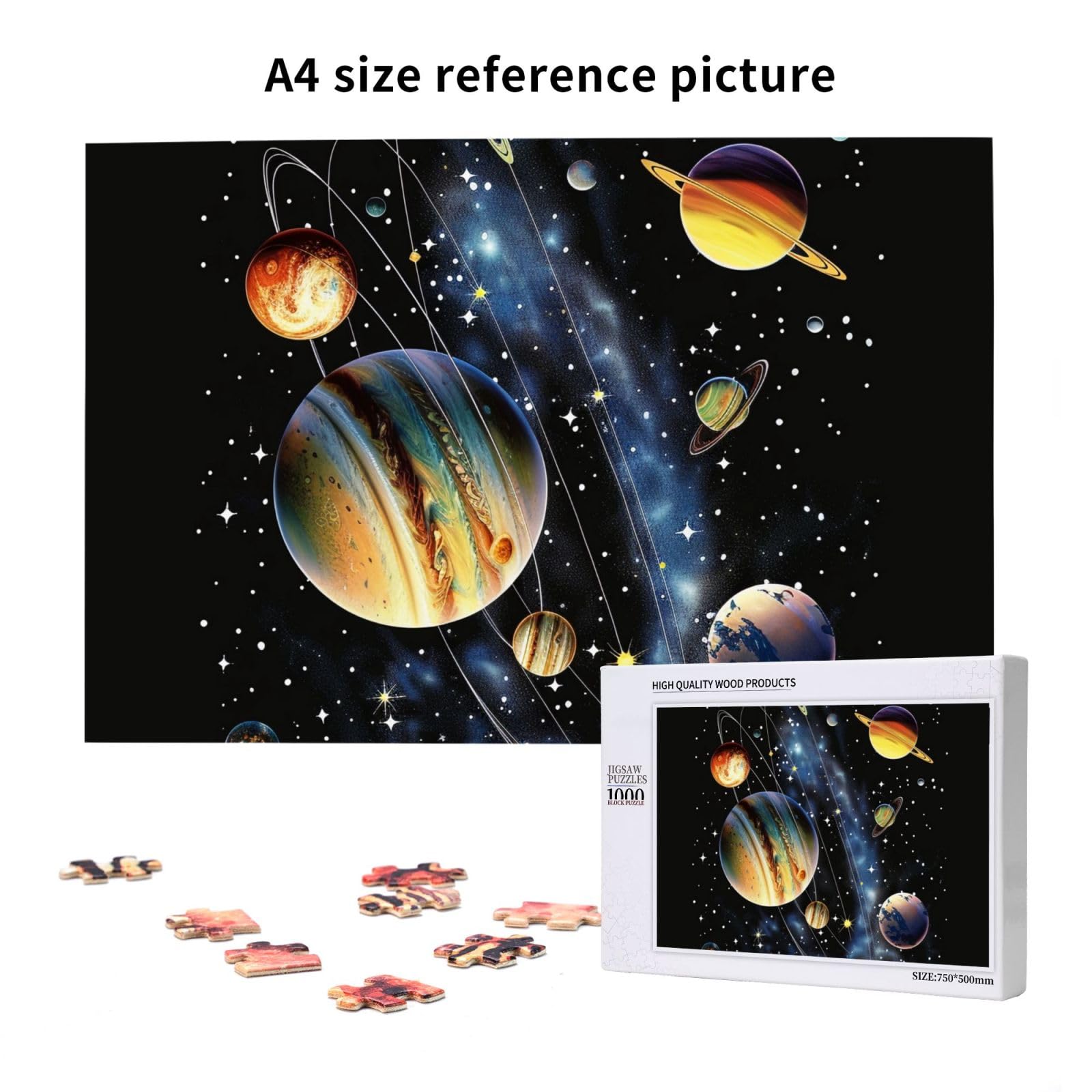 Puzzle stampato con pianeti, stelle e galassia, con scatola, puzzle in legno per adulti e bambini, 1000 pezzi, gioco decorativo divertente per la famiglia