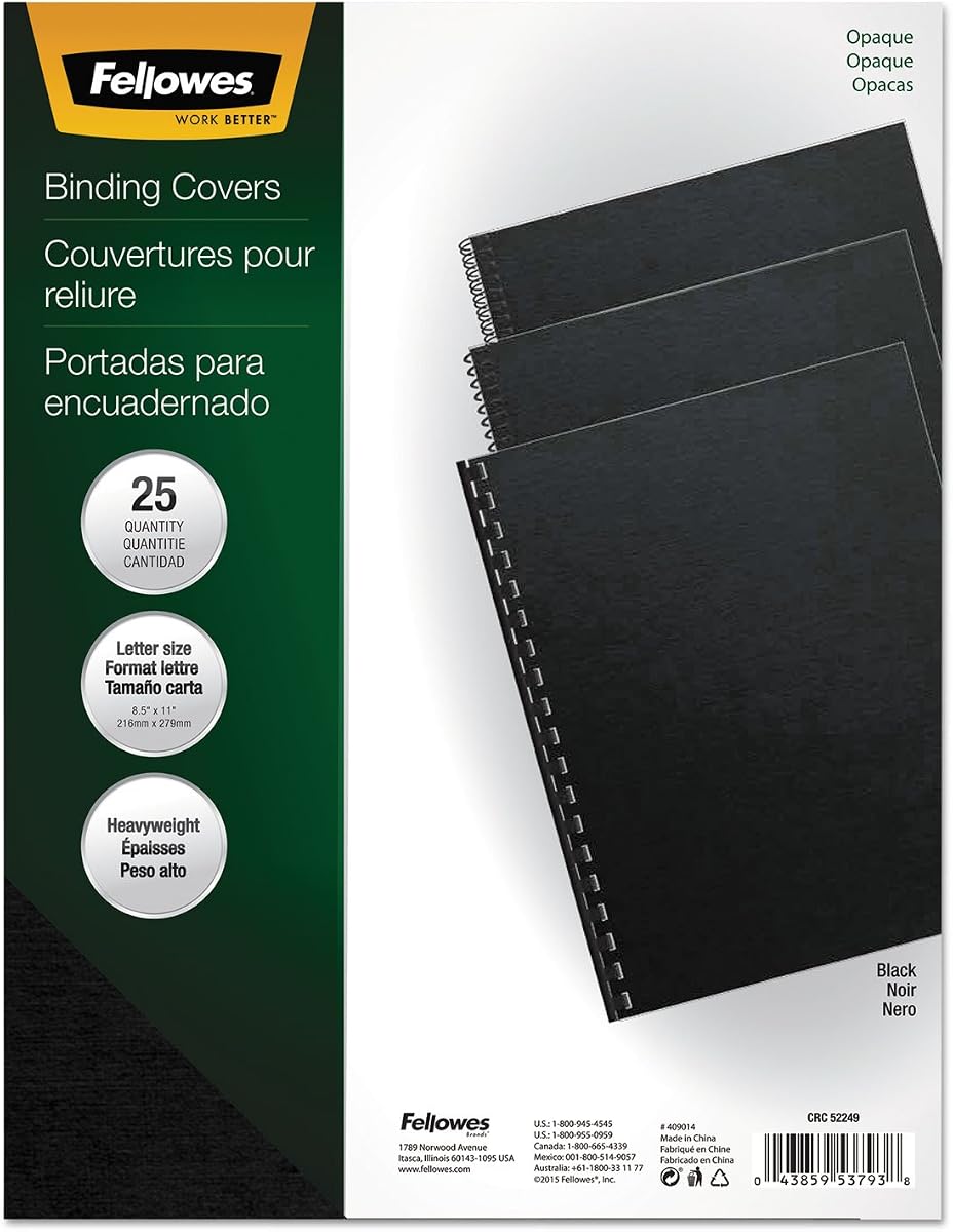 Futura Presentation Cover, Letter Size, Black, 25 per Pack (5224901)