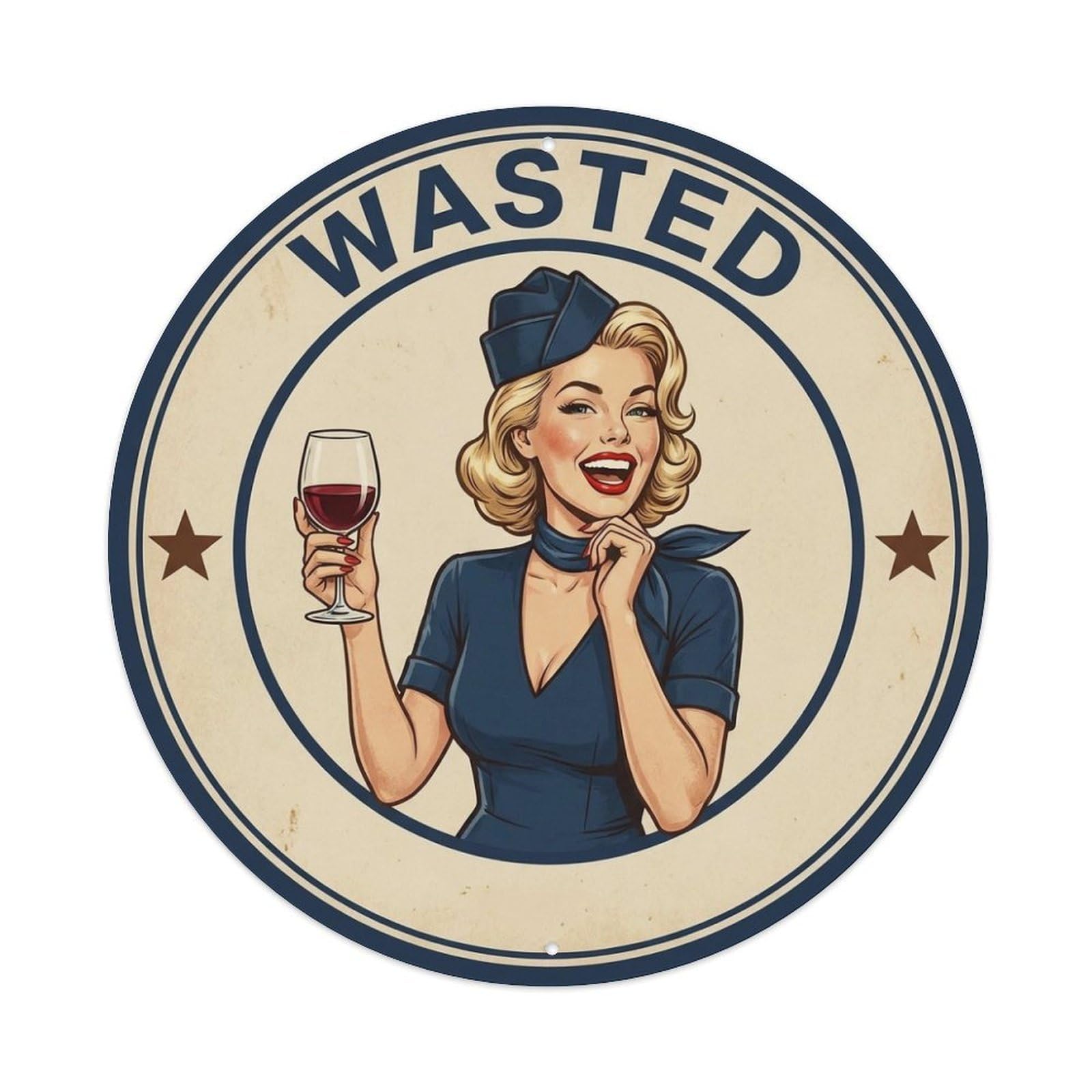Wasted Flight Attendant Wine Saying Metal Tin Sign