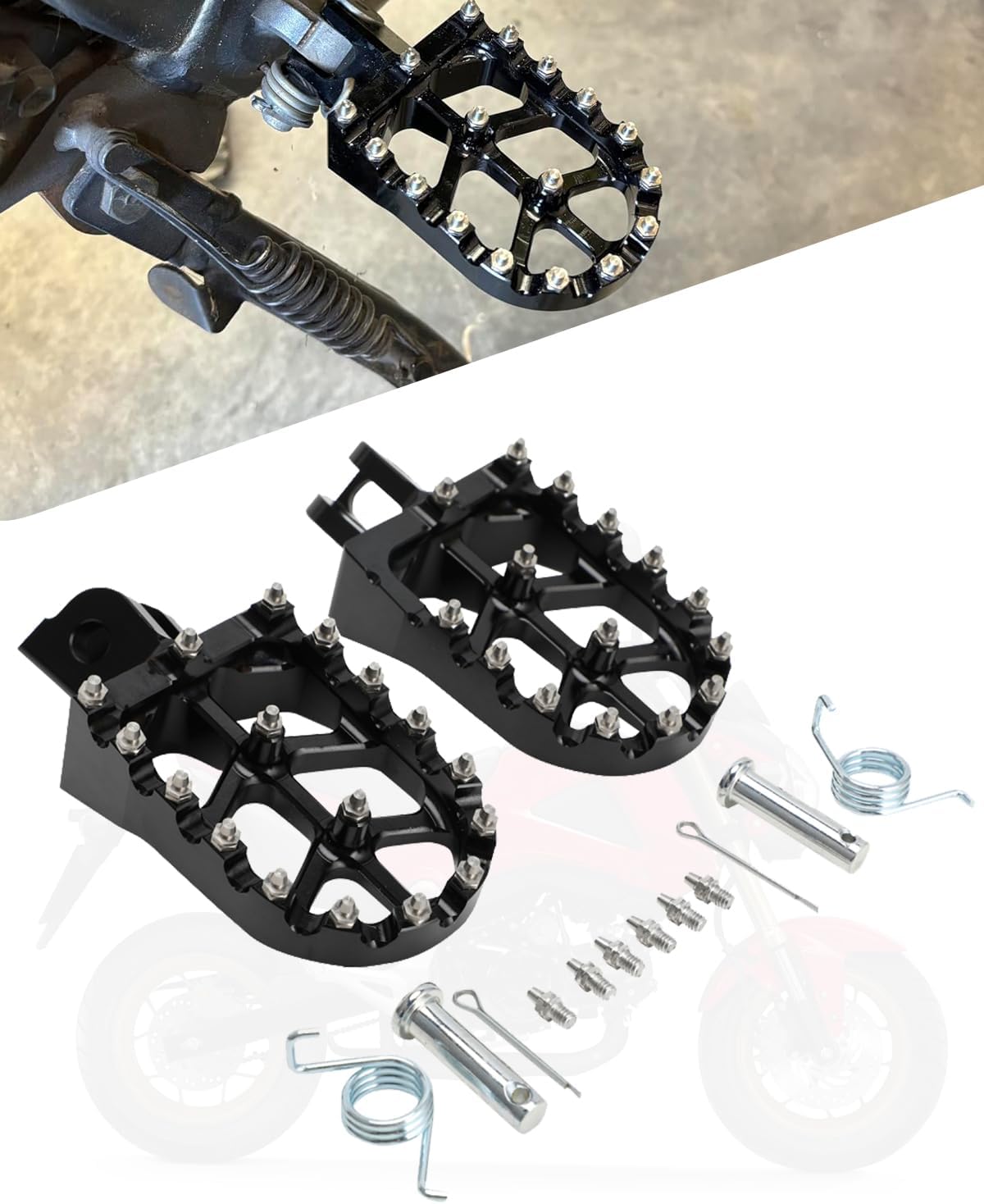 Motorcycle Foot Pegs,Footpegs Foot Pedal Rest CNC Aluminum with Springs Latches for Mini Bike MSX 125 Grom 2013-2025/Dax125/Grom Clone/Monkey 125 2020-2024/VADER 125 2013-2024-Black