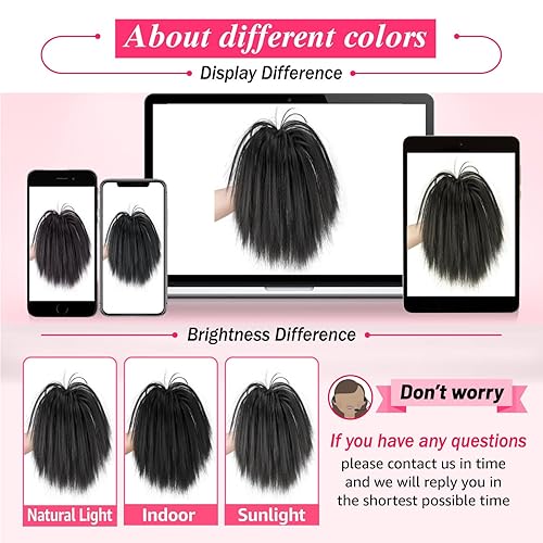 Miniatura 6 de Moño desordenado, clip de garra, ligero, esponjoso, lacio, color negro, extensión de cola de caballo, extensiones de cabello sintético para mujer