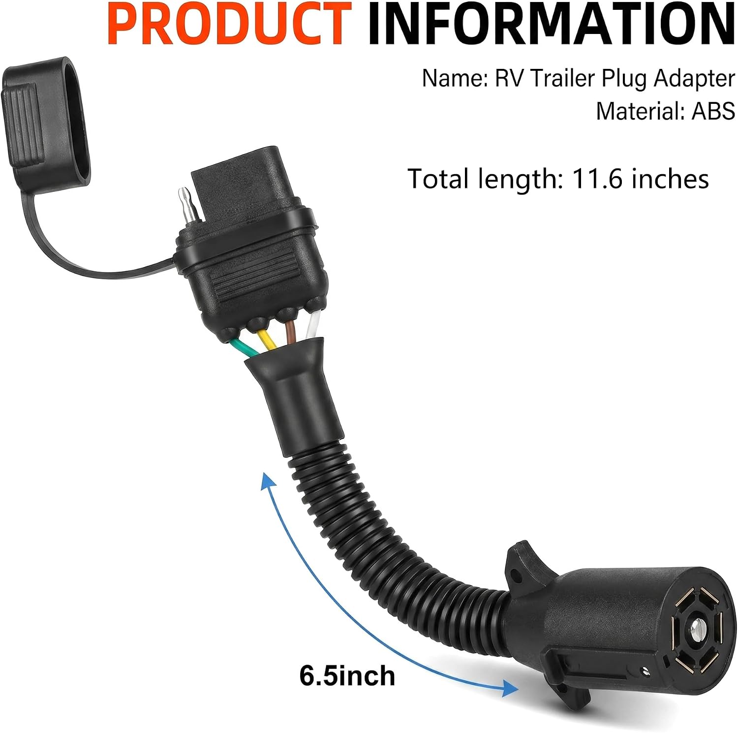 7 Pin to 4 Pin Trailer Adapter, 7 Way Trailer Plug, 11.6 Inch 7 Way Round to 4 Pin Flat Trailer Light Adapter for RV Truck Caravan Boat