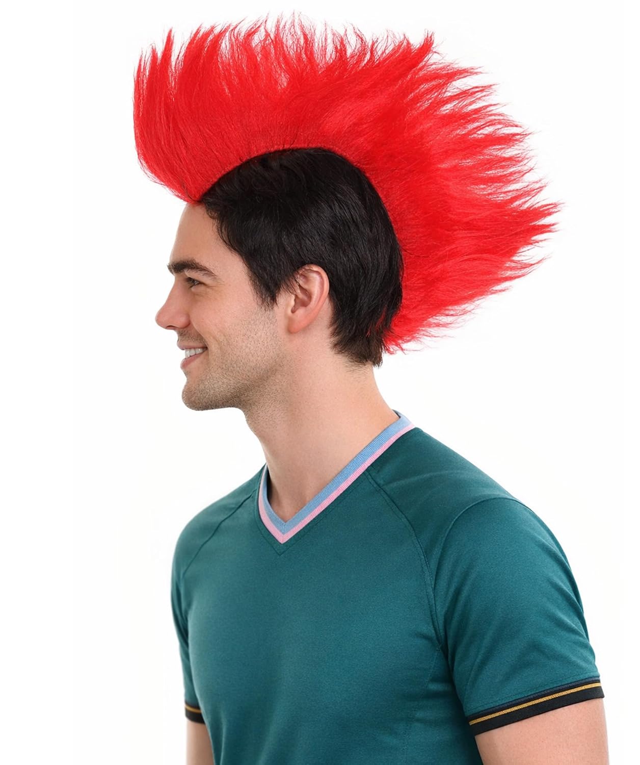 Men's Mohawk Wig, Cosplay & Halloween Wig, Comfortable Capless Cap - Black & Red