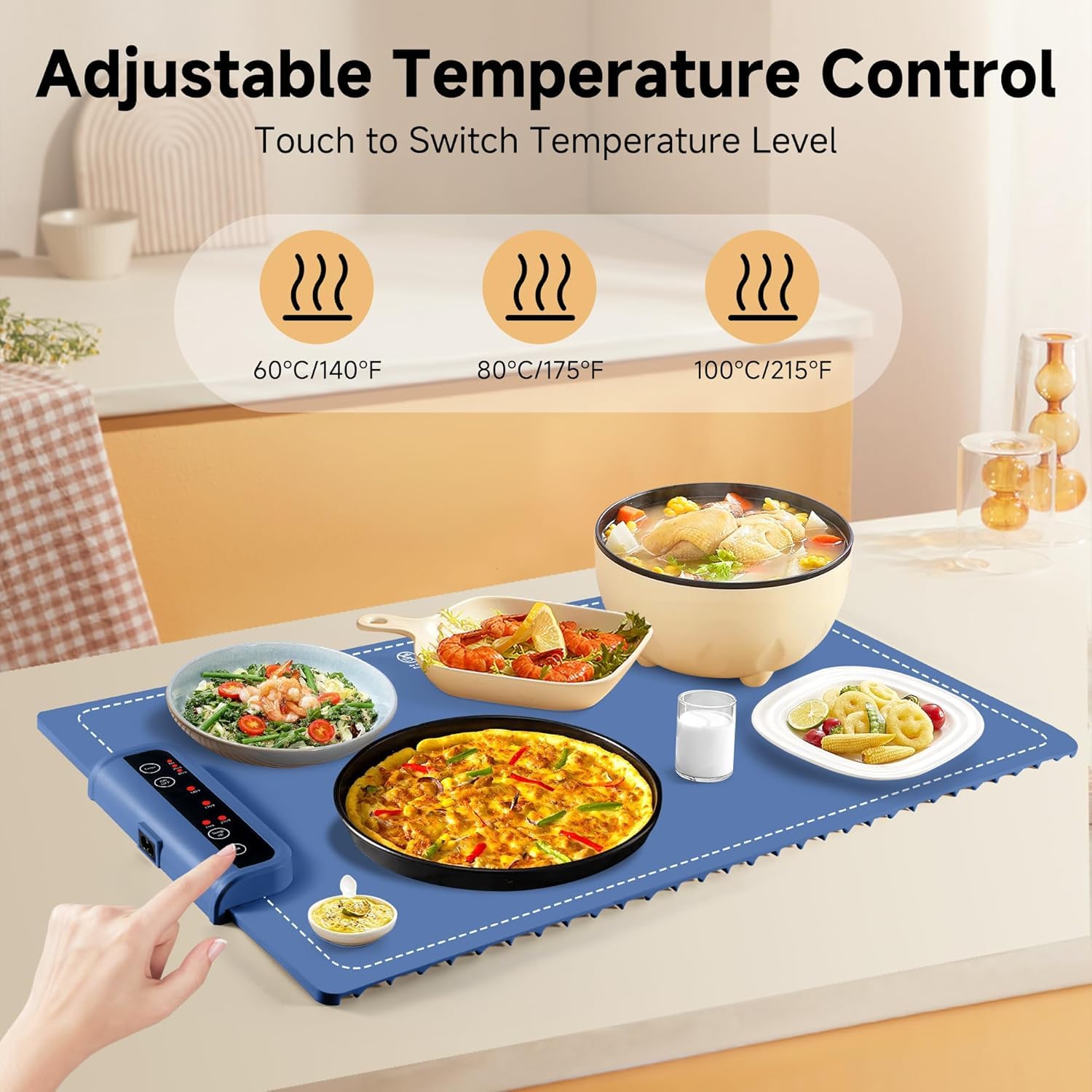 KEYOZA Electric Warming Tray for Food Warmer: Silicone Heating Mat with 5 Temperature Settings Auto Shut-Off, Portable Foldable Roll Up Heating Pad for Parties Gatherings, Home Everyday Use - Image 2 thumbnail