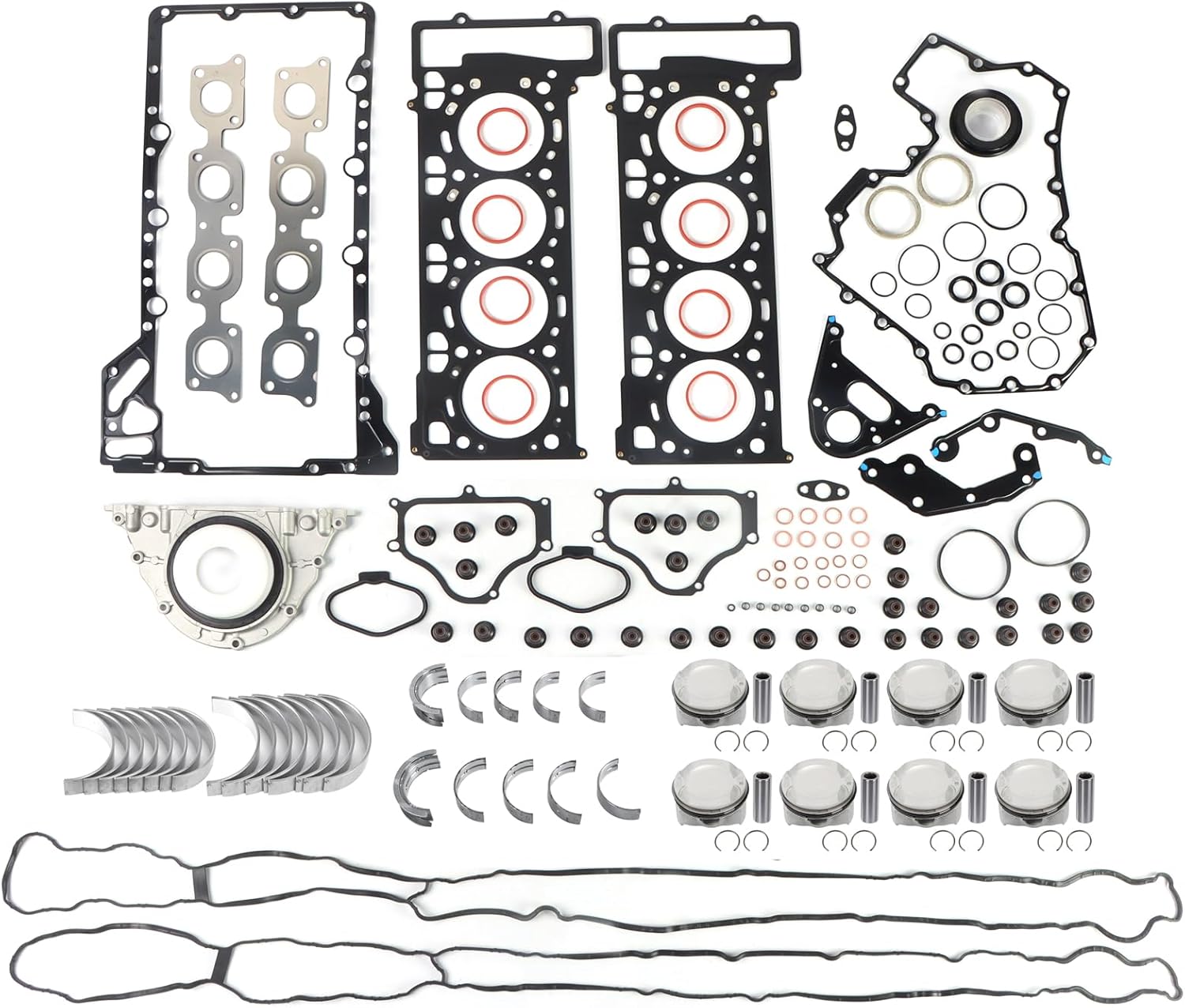 N63 Engine Cylinder Head Gasket Set w/Pistons Fits for BMW F01 F02 F07 F10 F11 E70 E71 550i 650i 750i X5 X6 4.4L V8 Turbo N63B40A N63B44A N63B44B Engine OE 11127567765 11257613626