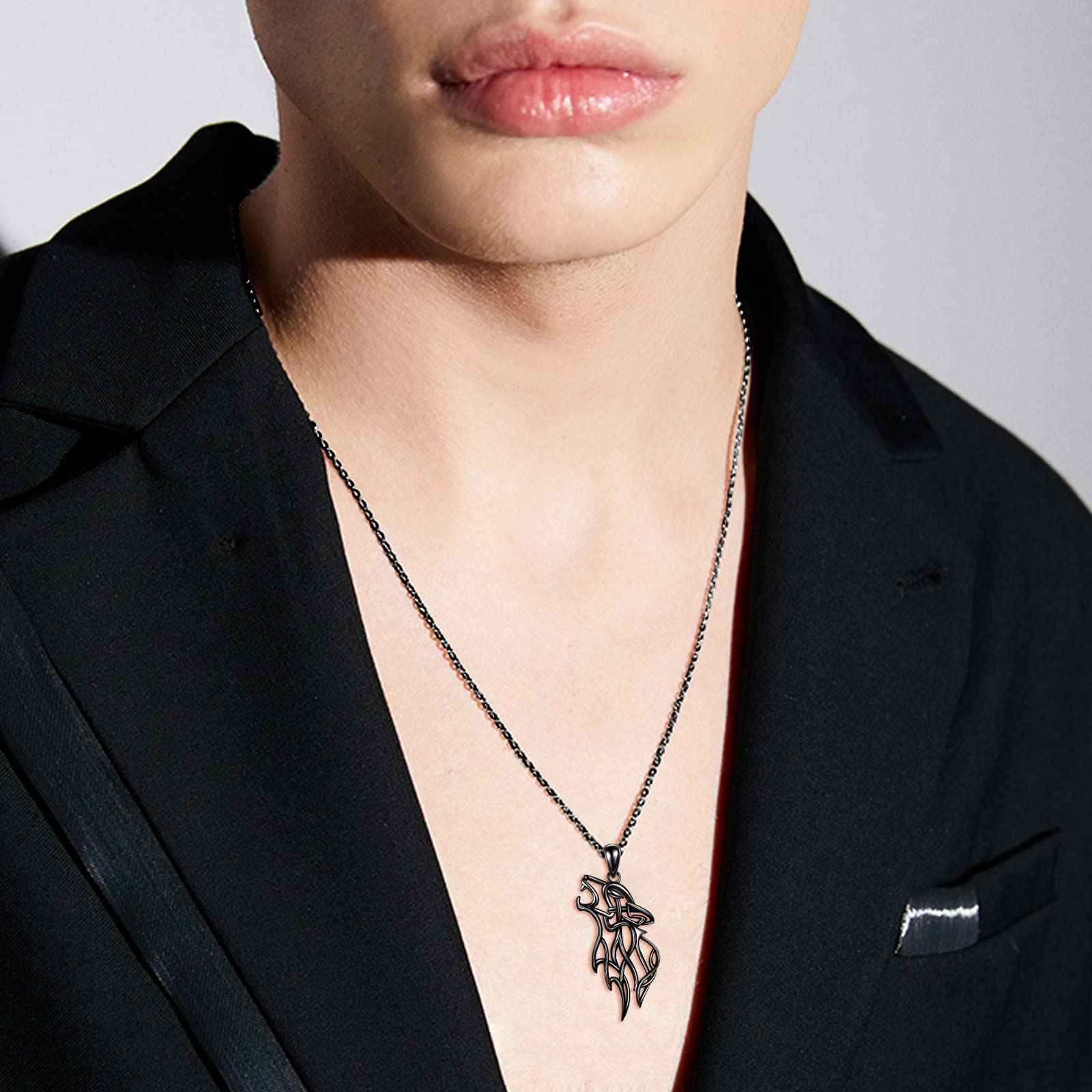 ONEFINITY Wikinger keltischer Wolf Anhänger Halskette für Damen Herren Sterling Silber nordischen heidnischen Schmuck Geschenk