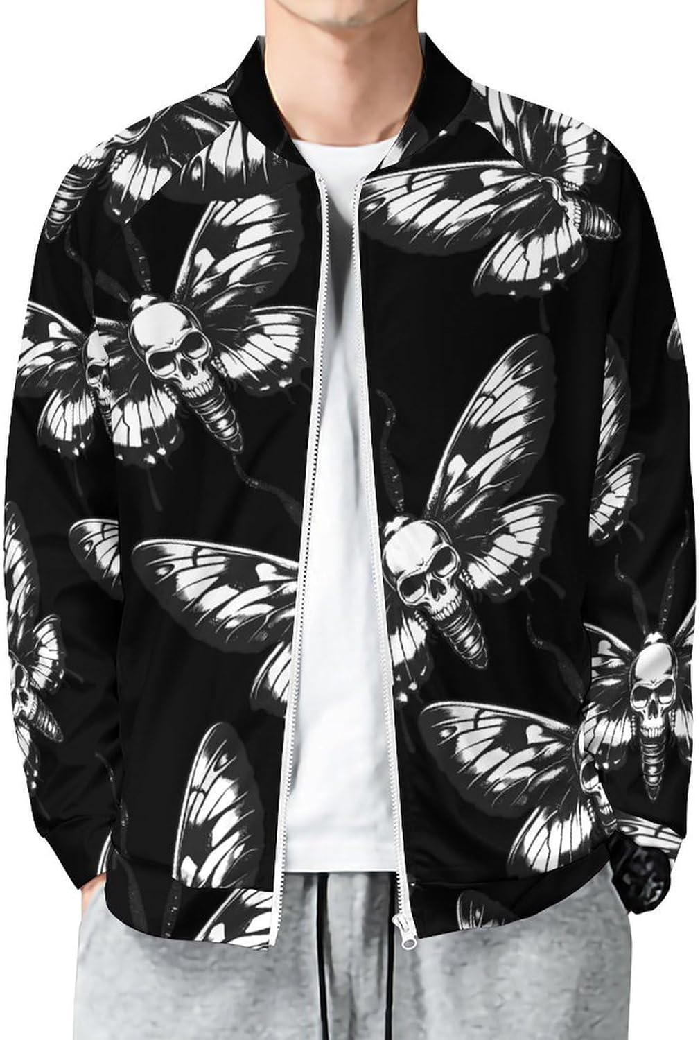 Death's Head Moth Men's Zip Up Sweatshirt Casual Sweater Jackets Long Sleeve Tops Lightweight Coat