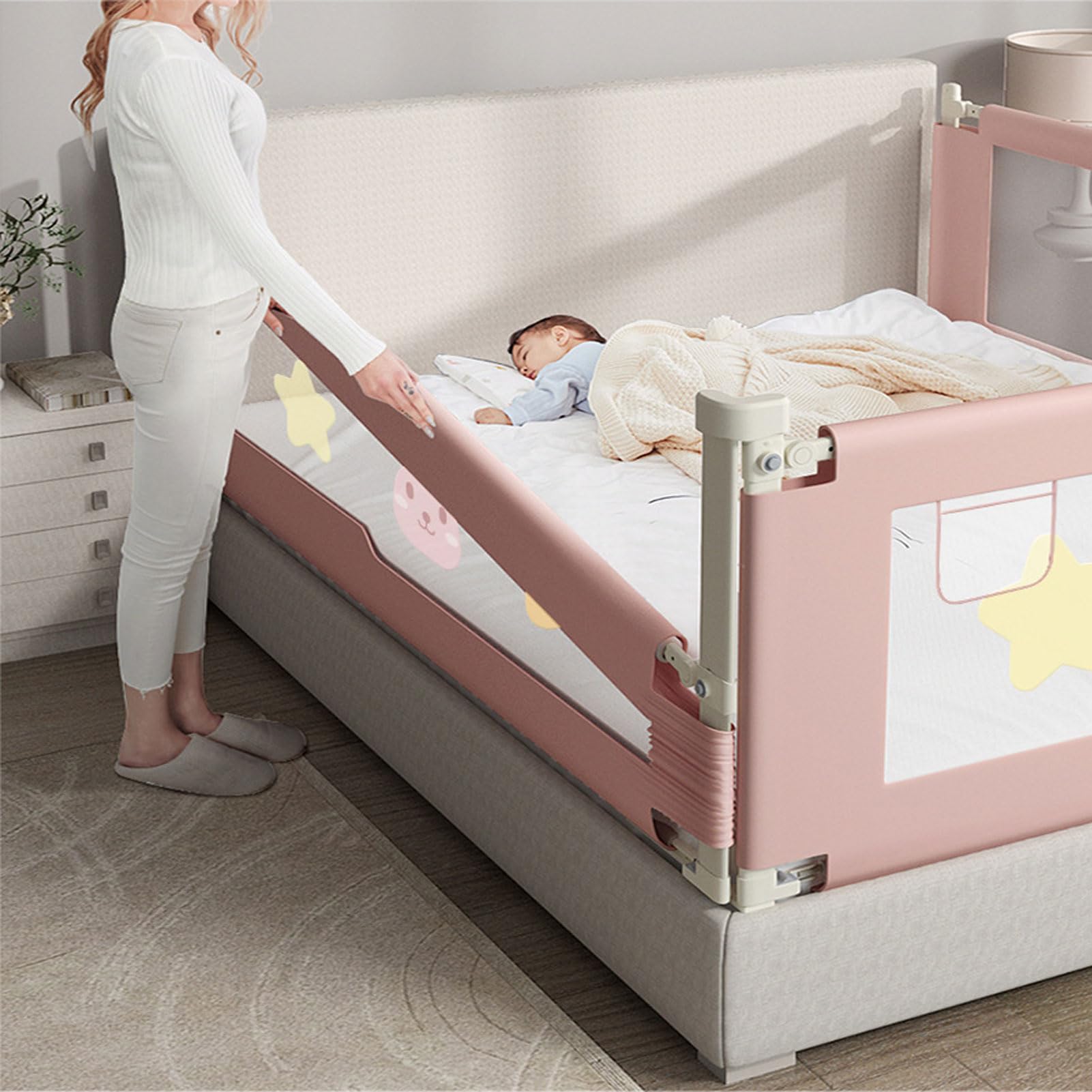 Barandilla de Seguridad para Cama Infantil, barandilla Protectora para Cama de niños pequeños, barandilla de Seguridad para Cama de bebé con Doble Cierre de Seguridad para niños, b