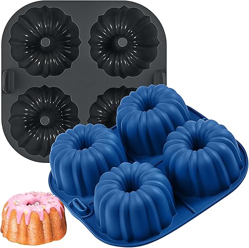 Webake Molde de silicona para freidoras de aire para hornear, antiadherentes, sin BPA, tubos estriados, 4 cavidades, juego de 2