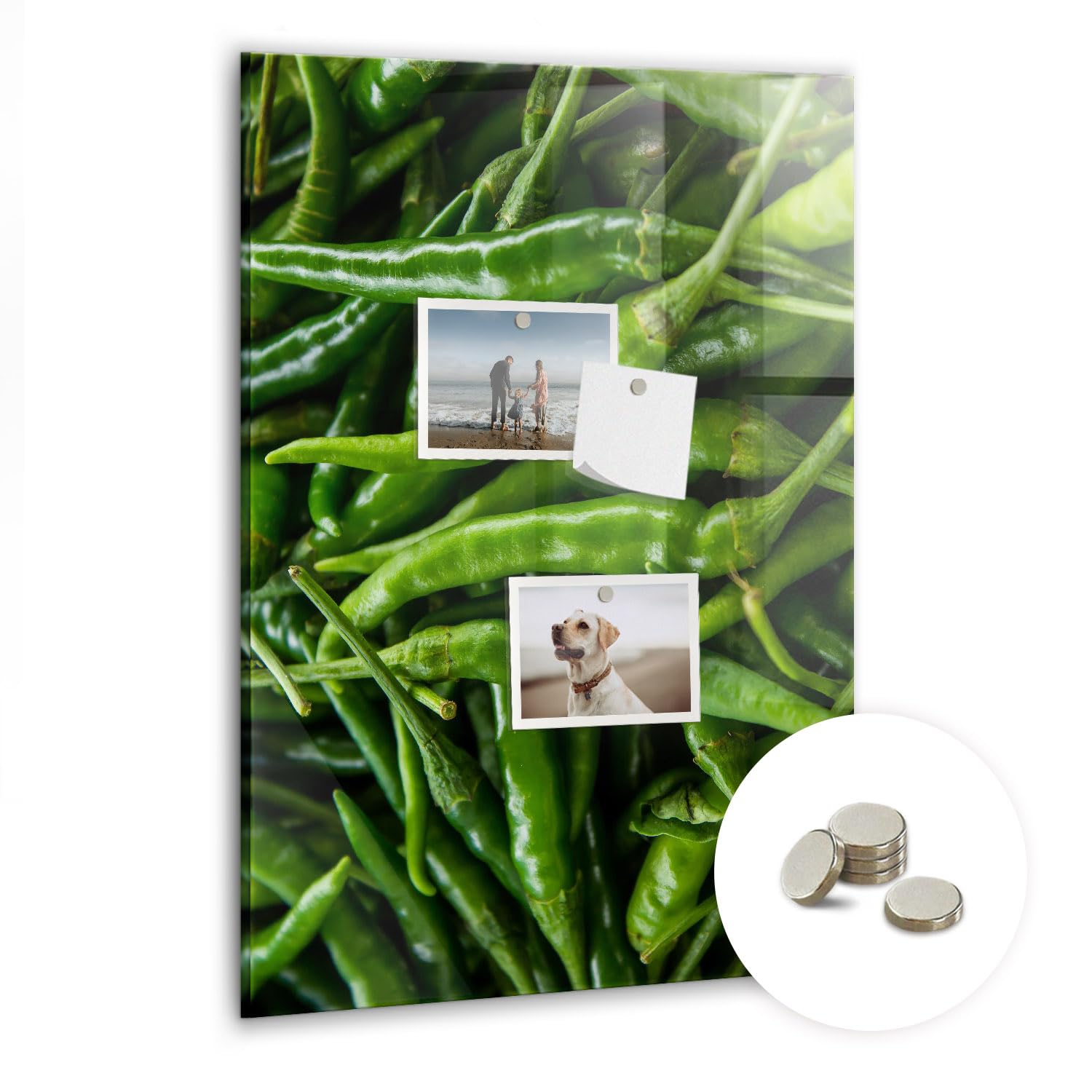Magnetisches Glasboard vertikal | Schreibtafel aus Glas mit Neodym-Magneten | Design Wandtafel abwischbar - 40x60cm Grüne Paprika