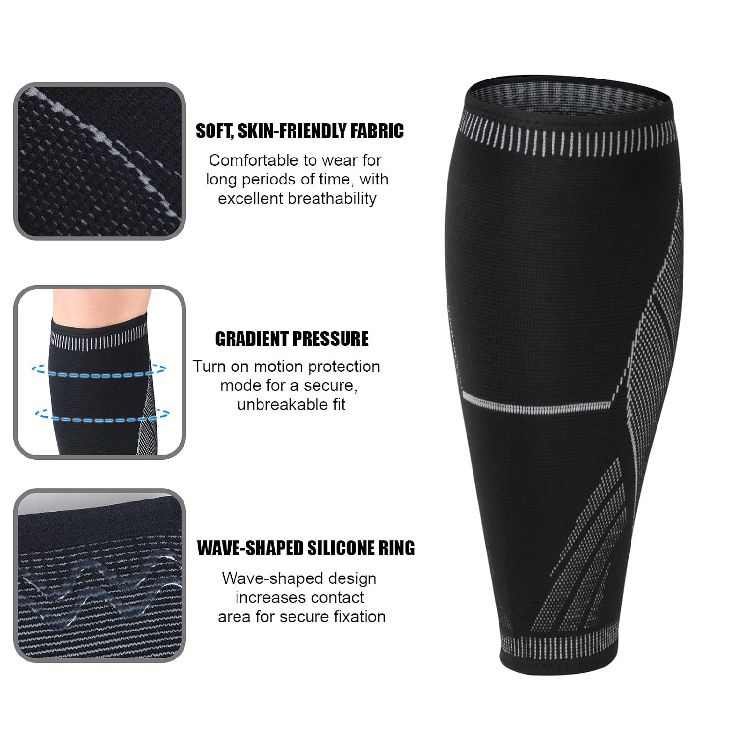 NuCamper Calf Compression Sleeves for Men & Women (1 Pair), Footless Compression Socks Calf Sleeve for Shin Splints,Legs Pain Relief, Varicose Veins,Leg Support for Running,Fitness,Travel - Black, L