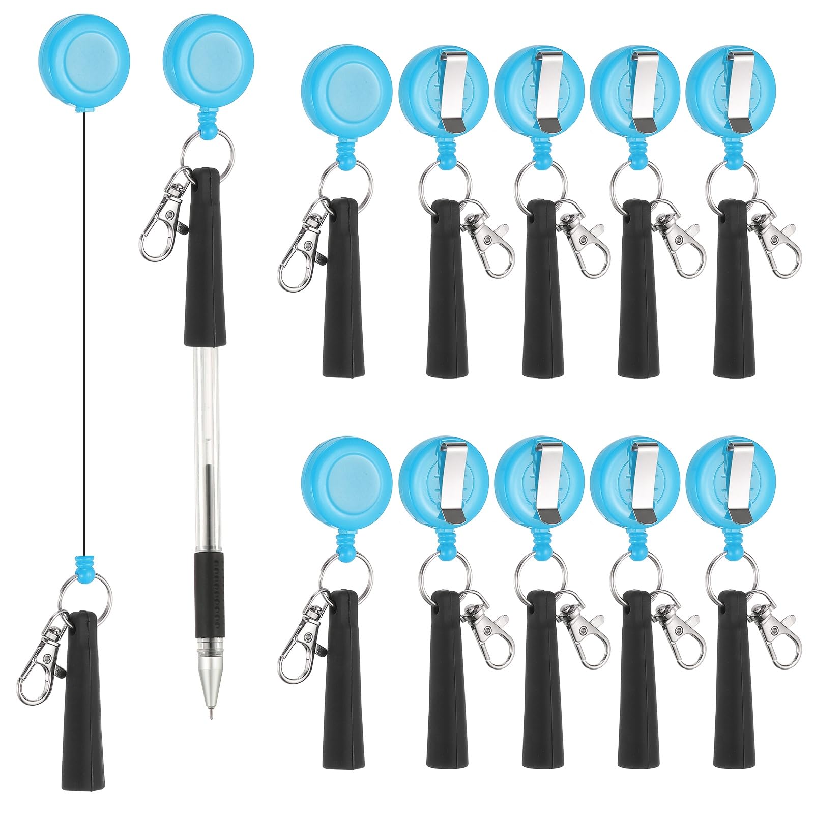 PATIKIL Retractable Pen Holder, 20Pcs Pull Pen Pencil Holder Elastic Silicone Grip Pencil Holder for Woodwork Bricklayer Markers and Carpenter Pencils, Sky Blue