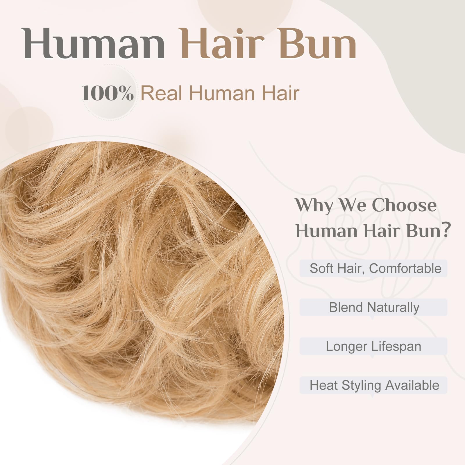 Elailite Human Hair Bun HairPiece Real Hair Messy Hair Covered Scrunchies Donuts Updo Chignon For Women - Image 3