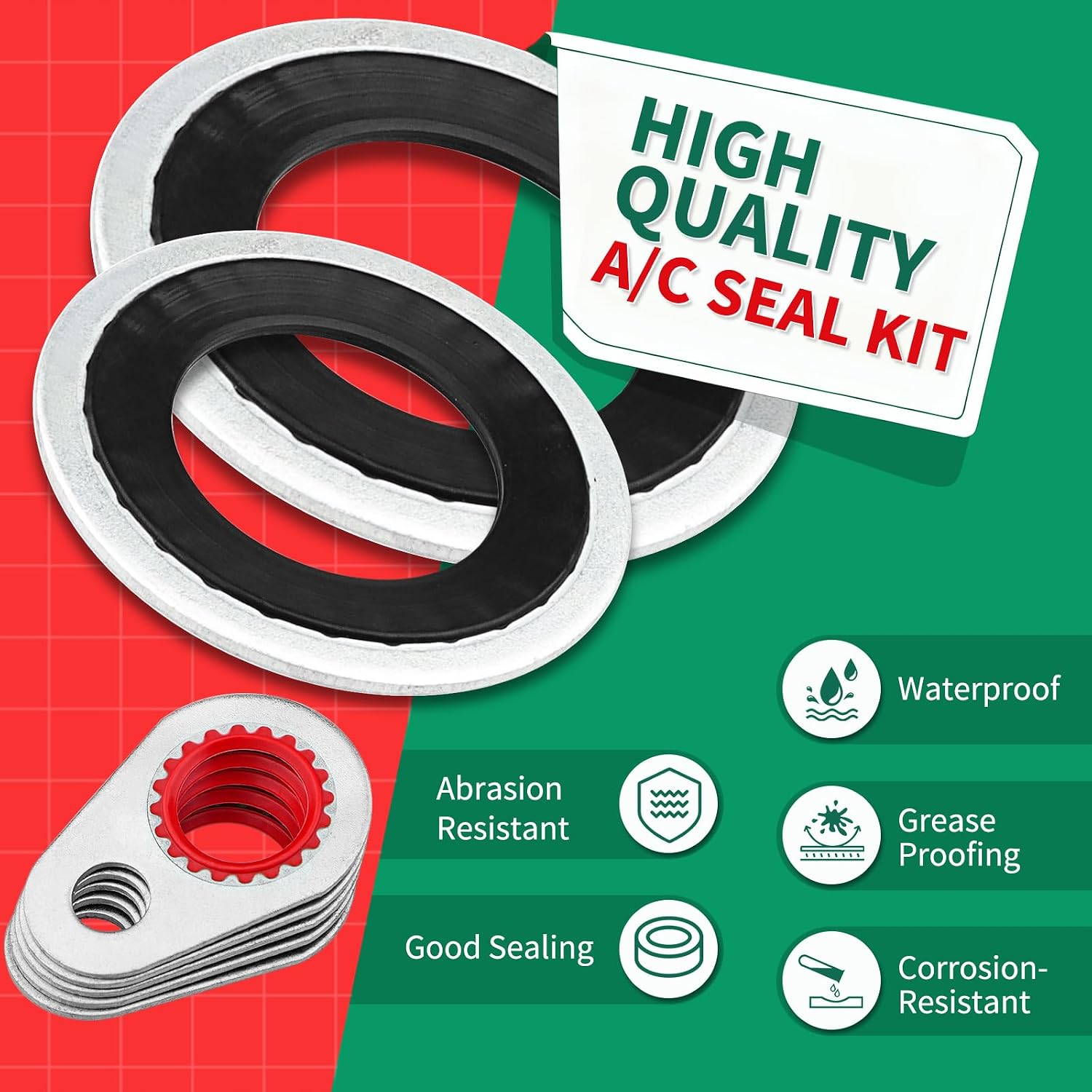 60 PCS 9 Sizes A/C Conditioning System Compressor Gasket Seal | Automotive Air Conditioning Compressor Port Seal Gasket Kit Bonded Gasket Seal Assortment Set
