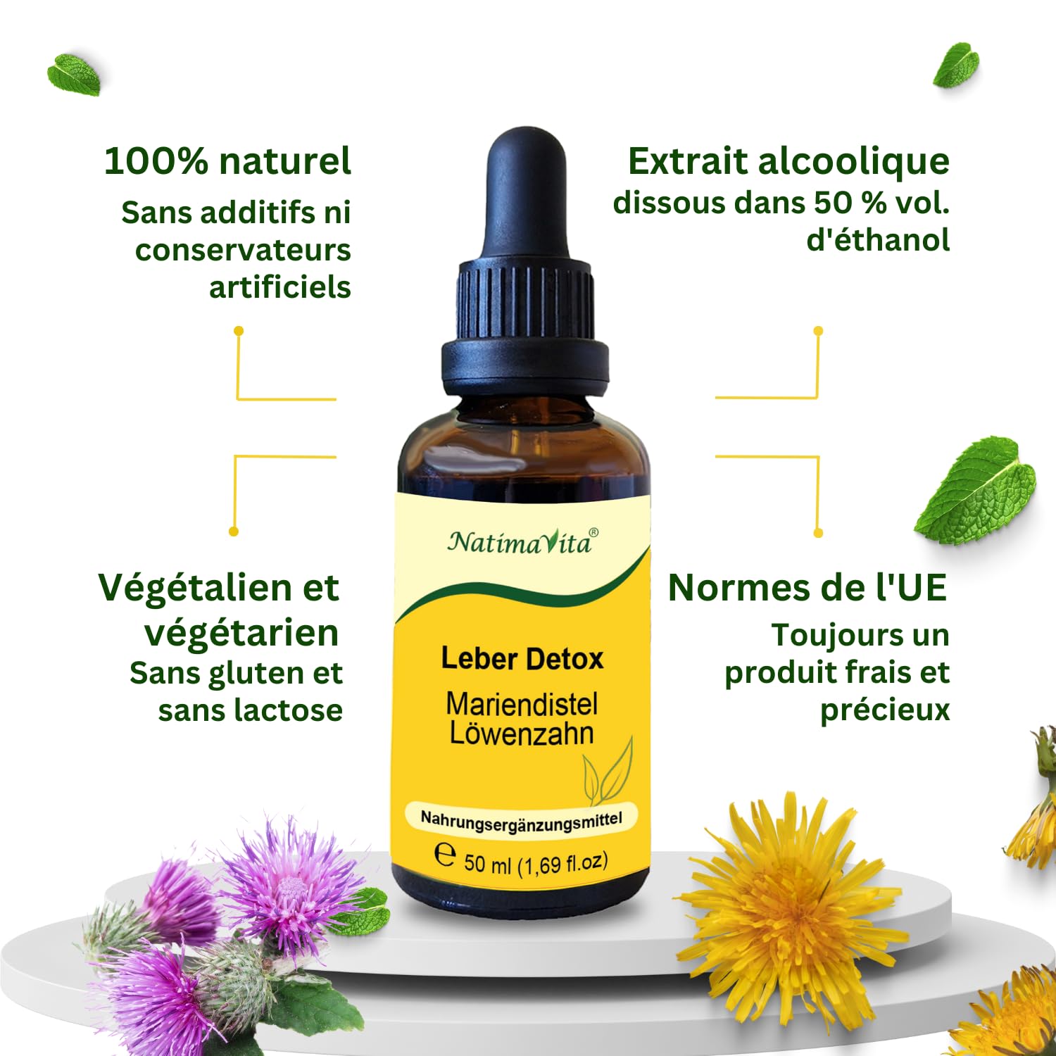 Détox du foie Chardon-Marie et Pissenlit – 2 x 50 ml – Détoxifiant et régénérant pour le foie, la vésicule biliaire et le système digestif – 100% naturel - NatimaVita