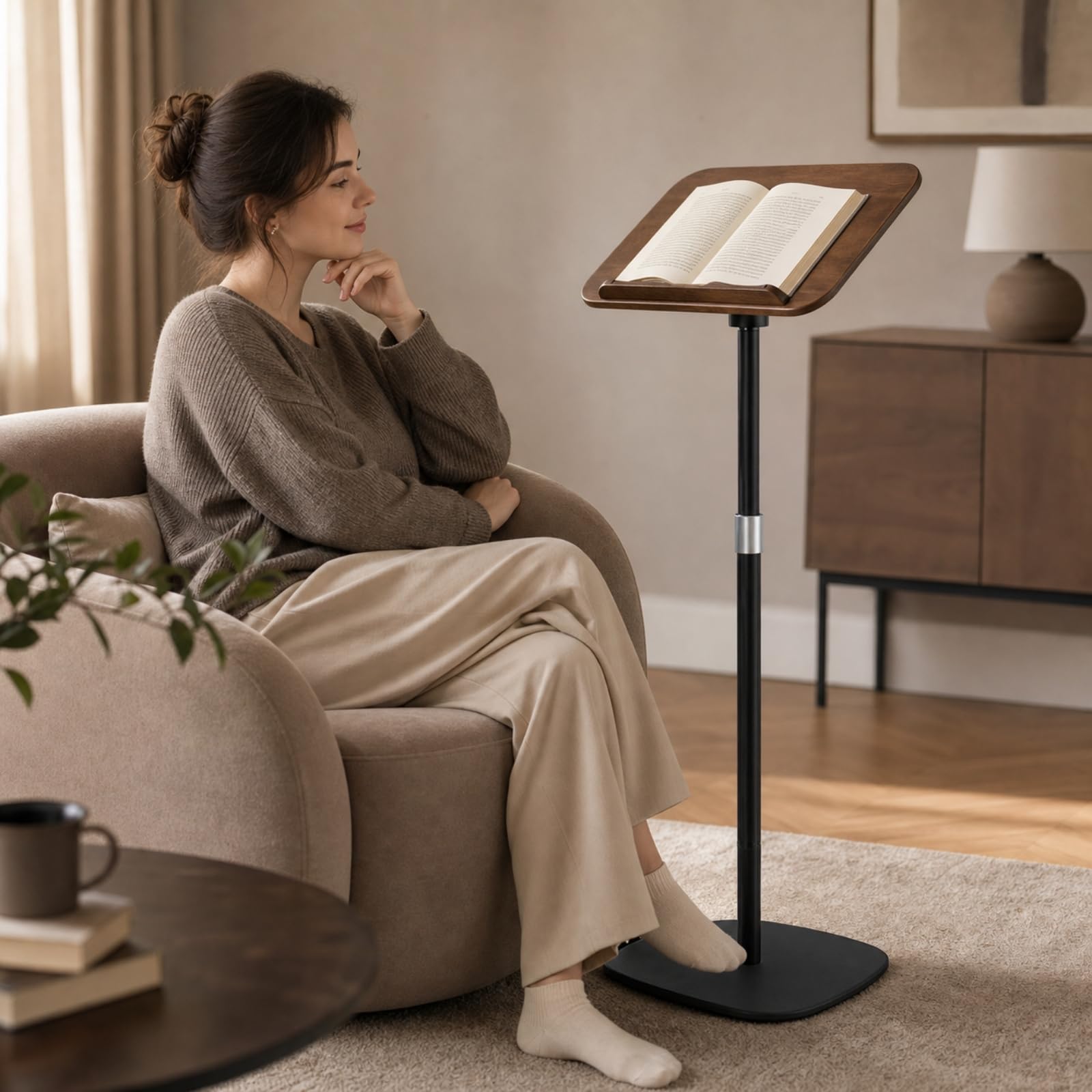 leseständer höhenverstellbar buchständer freistehend ständer mit holzplatte für studenten, musiker, arbeitszimmer, büro, wohnzimmer, 50cm-90cm