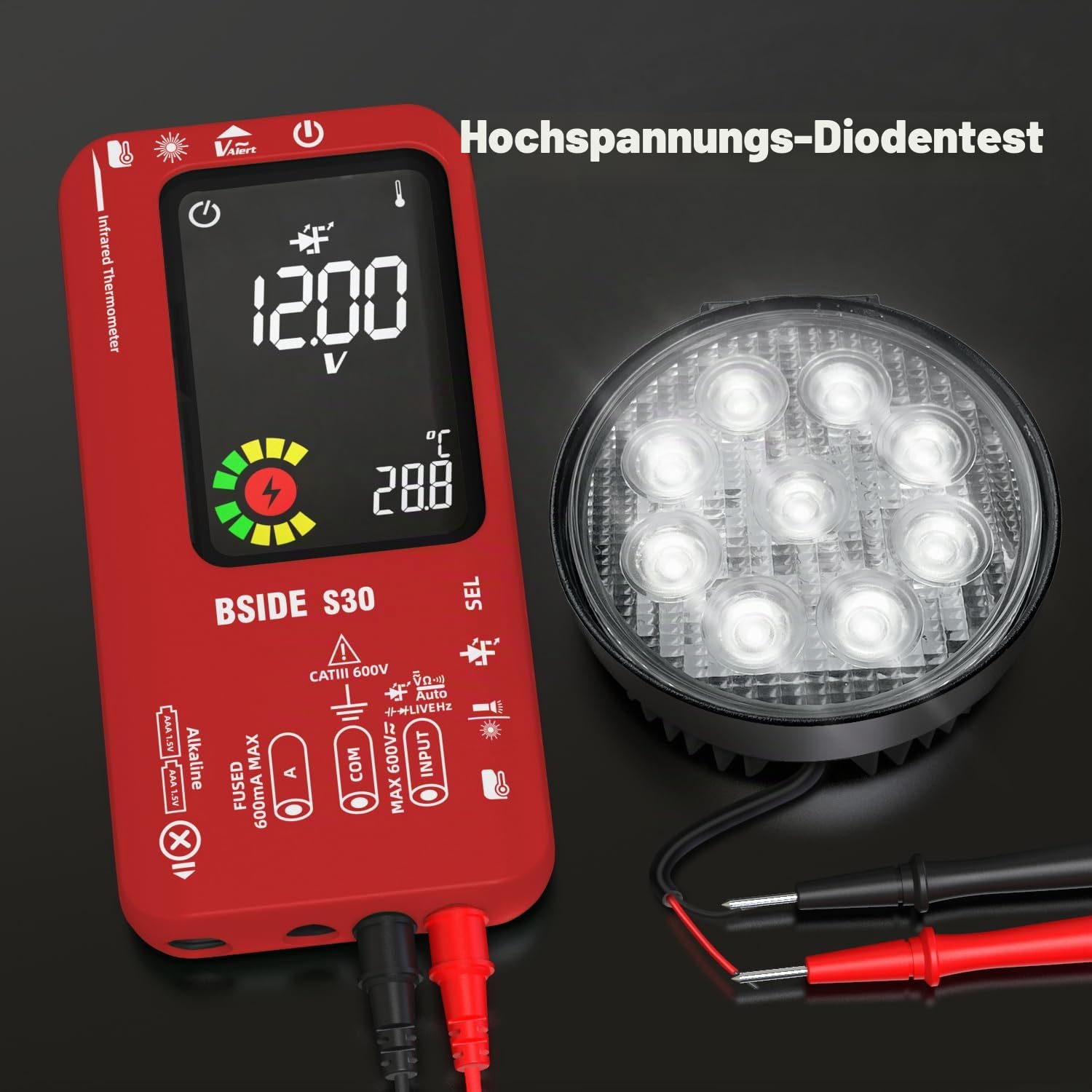 BSIDE S30 Smart Digital Multimeter Hochspannung Diode LED Tester IR Thermometer 3 in 1 mit Doppelter Leistung 9999 zählt Farbdisplay Stromprüfer Spannungsprüfer Durchgangsprüfer Ohm Kapazität Tester