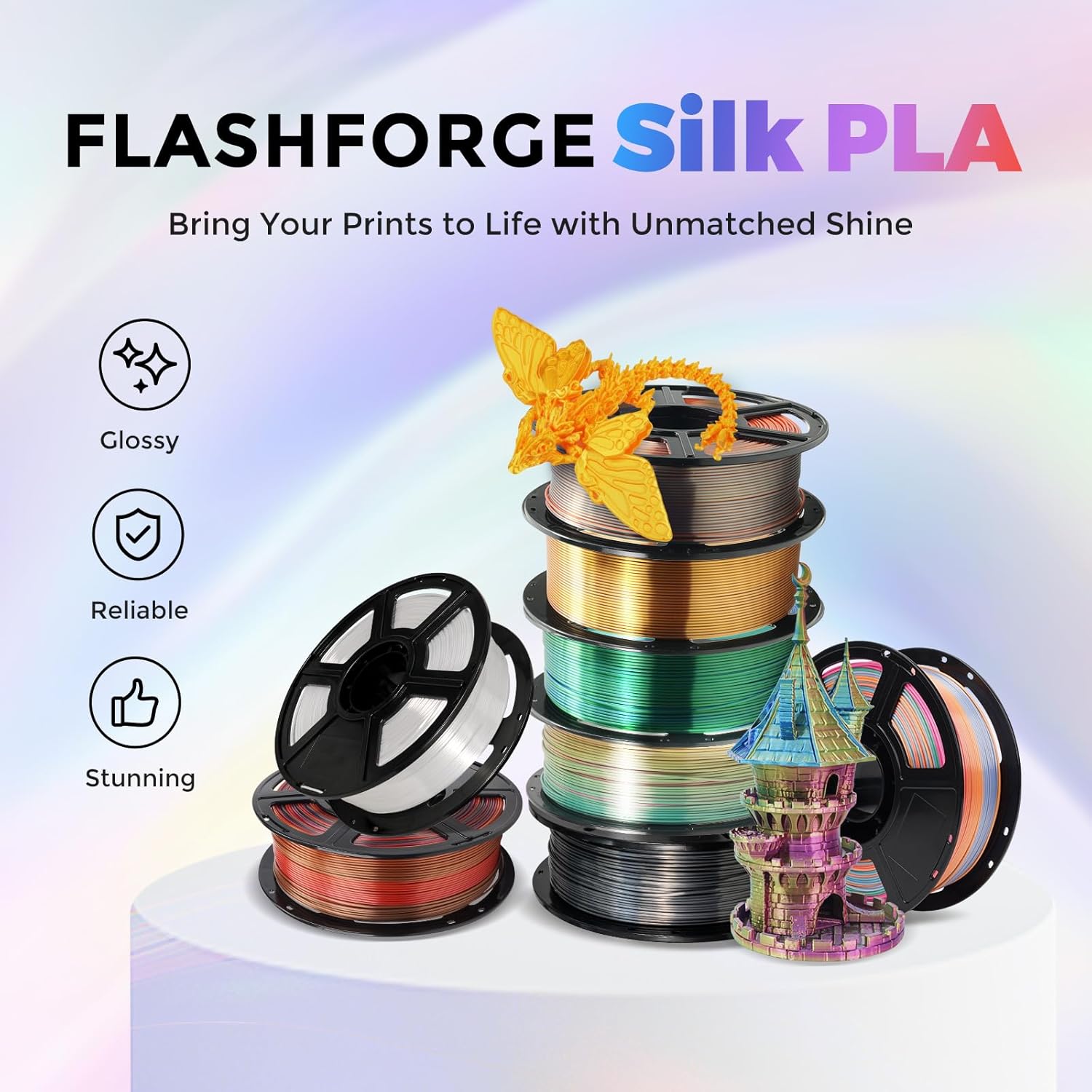 FLASHFORGE Silk Dual Color Filament, Pink and Yellow 2 in 1 Coextrusion Silk PLA Filament 1.75mm, 3D Printer Filament Color Change 1kg(2.2lbs) Spool, Dimensional Accuracy +/- 0.02mm