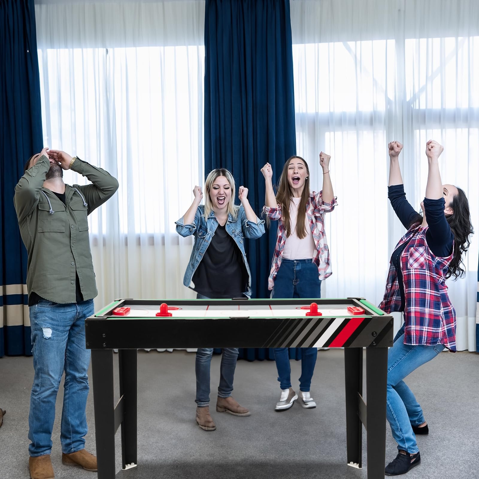 RELAX4LIFE 4 in 1 Tavolo Multigioco con Calcio Balilla, Biliardino, Ping pong e Hockey ad Aria, per Bambini e Adulti, Casa Ufficio Bar, 125x97x83 cm