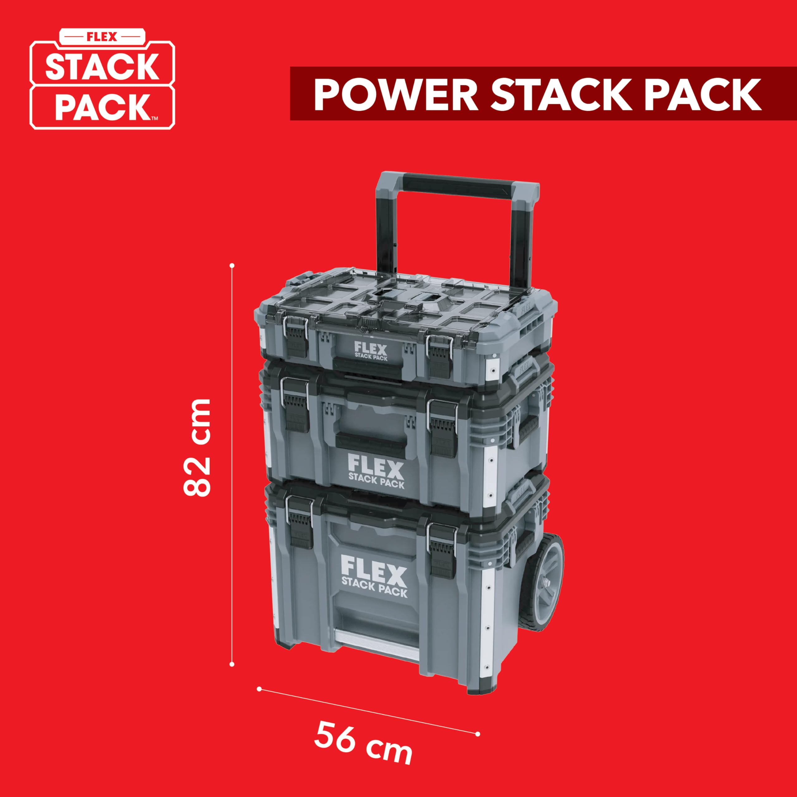 Flex Zestaw walizek transportowych STACK Standard (z odpornego na uderzenia tworzywa sztucznego, z szybkozłączkami, walizka narzędziowa) 531461