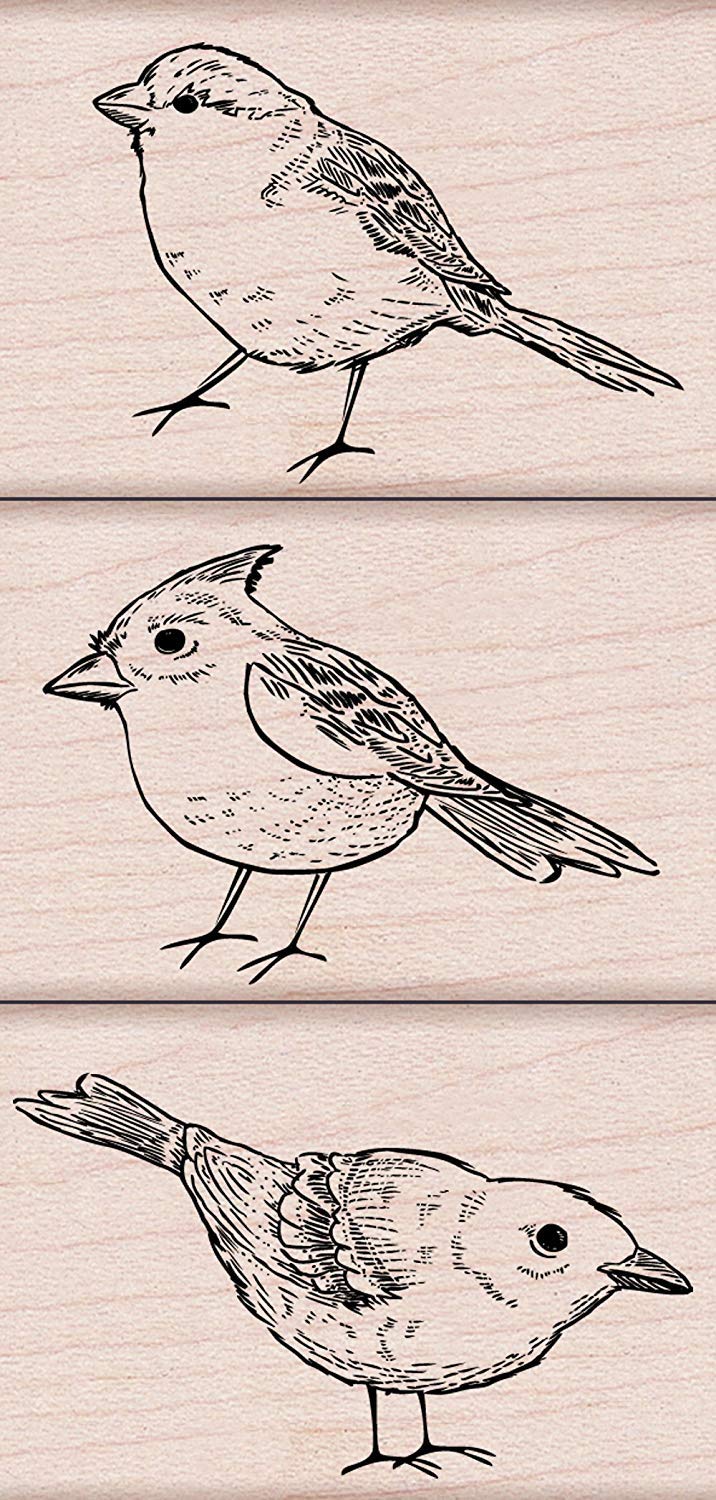 LP169 Mounted Rubber Stamps, Woodblock Stamps Set - Bird Trio