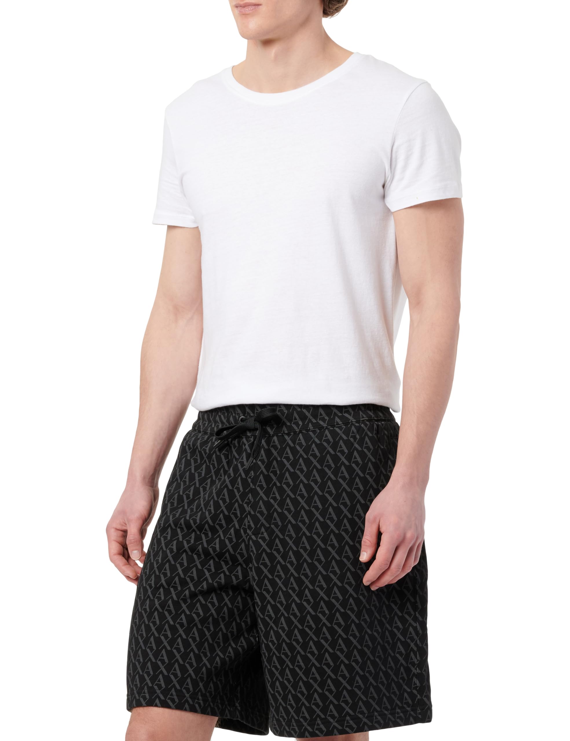 Armani Exchange Men's Cotton French Terry Shorts, Black/Black Allover, Large