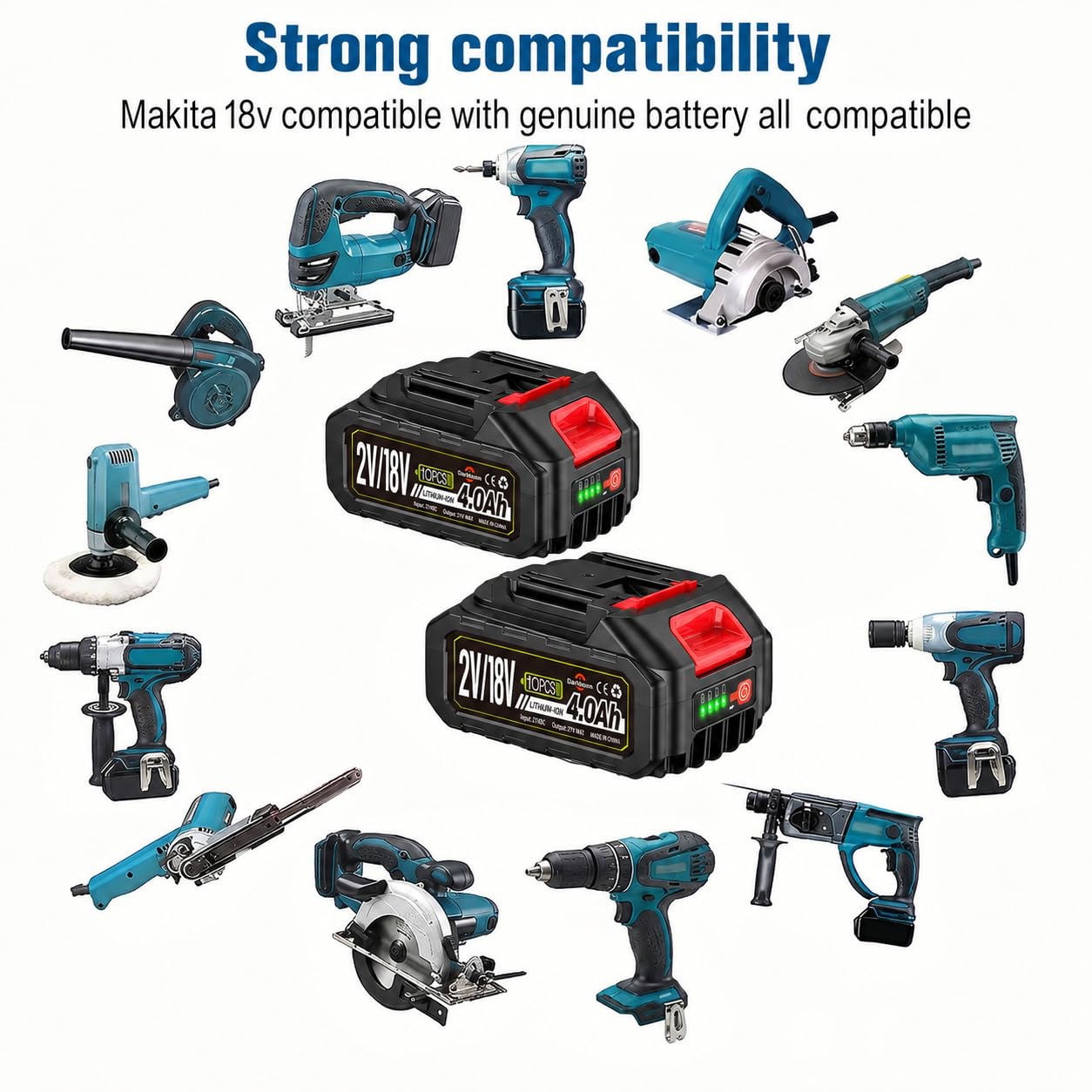 2 baterías de repuesto para Makita, batería de 4.0 Ah 4000 mAh para herramientas eléctricas de 18 V, 20 V, 21 V con un cargador de batería, batería compatible con herramientas Makita de 18 V, soplador