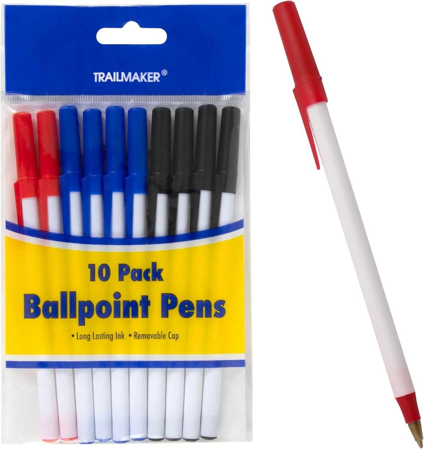 Trail maker Ballpoint Pens - 1000 Pens Bulk, Red Black Blue Ink, 0.3 mm, Wholesale School & Office Supplies 100 Packs of 10 Pens)