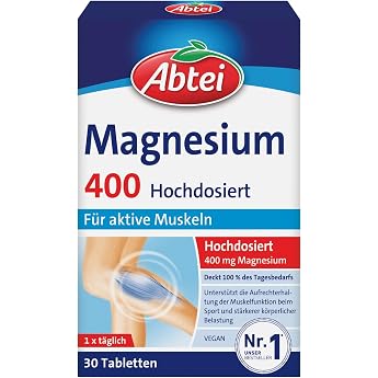 Abtei Magnesium 400 - High Dose Magnesium for Active Muscles - For Sports and Physical Stress - Covers 100% of Daily Requirem