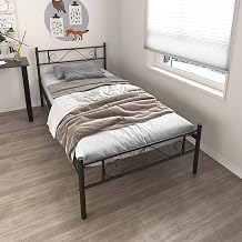 FurnitureR Single bed metal frame,metal bed for teenagers/adults, Industrial iron bed suitable for bedroom, student dormitory and other multiple scenes, with arc simple lines, Black