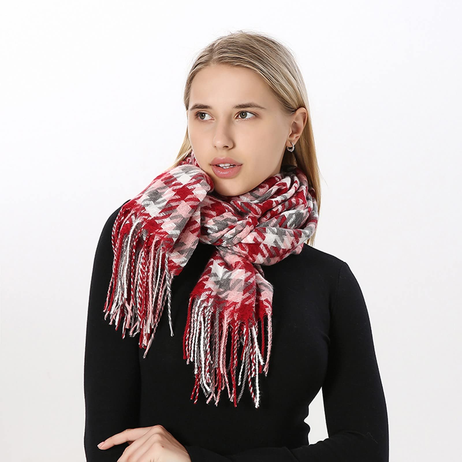 Scialle da Donna Invernale Sciarpa Grande Leggera Morbida a Quadri Scialle di Lana Foulard Grande Firma Calda Stola Pashmina Cashmere Elegante(Rd1-One Size)
