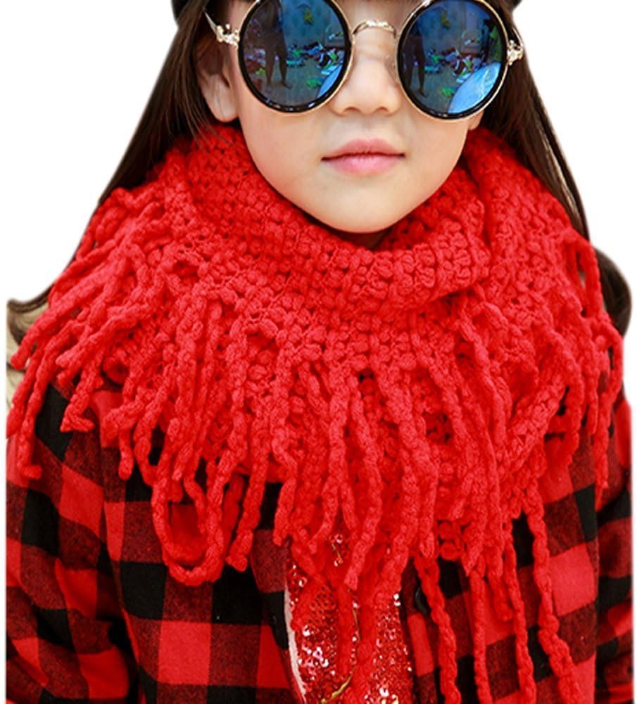 EUBUY Fashionable Autumn Winter Kids Toddler Knit Warmer Tassels Neck Scarf Circle Loop Round Scarves Shawl(Red)