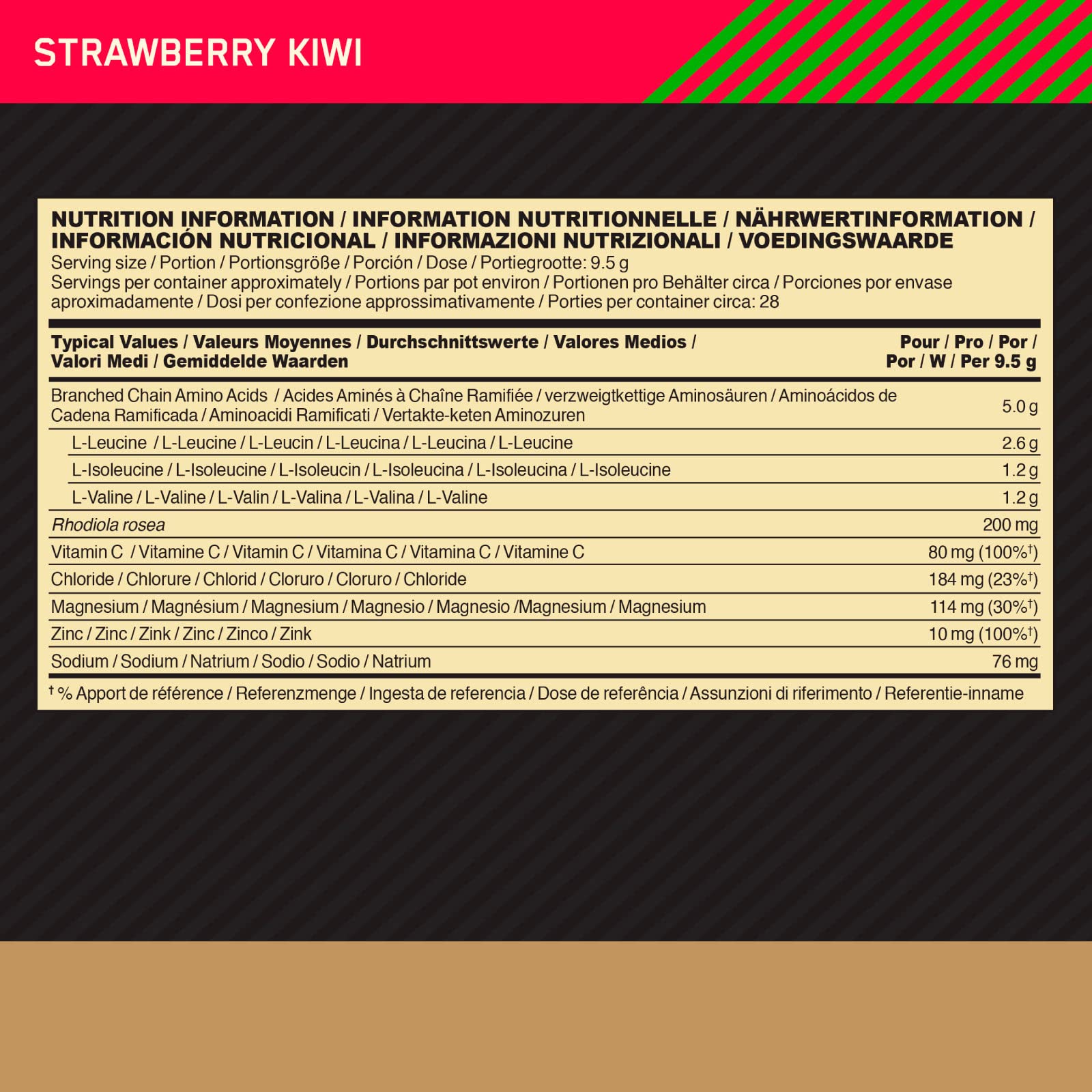 Optimum Nutrition Gold Standard BCAA Train+Sustain Aminoacidi in Polvere Pre-Allenamento Integratore con Vitamina C Zinco Magnesio Elettroliti Gusto Fragola e Kiwi 28 Porzioni 266g + BORRACCIA