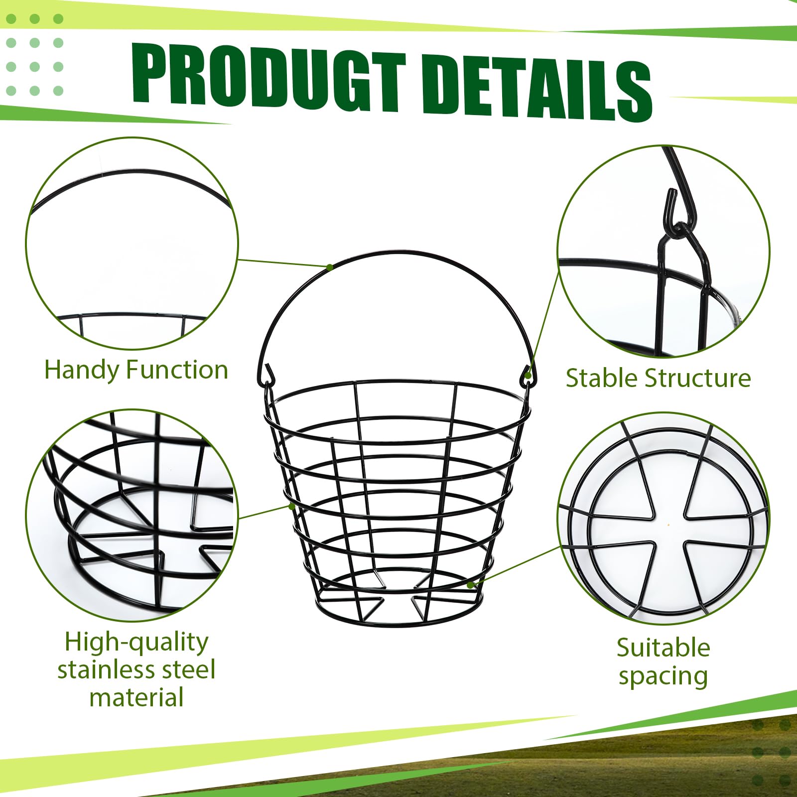 Wettarn Metalldraht Golfballkorb mit Griff Edelstahl Golfkorb Golfballhalter Golfballbehälter für Sommer Golf Lagerung Praxis Zubehör, Schwarz
