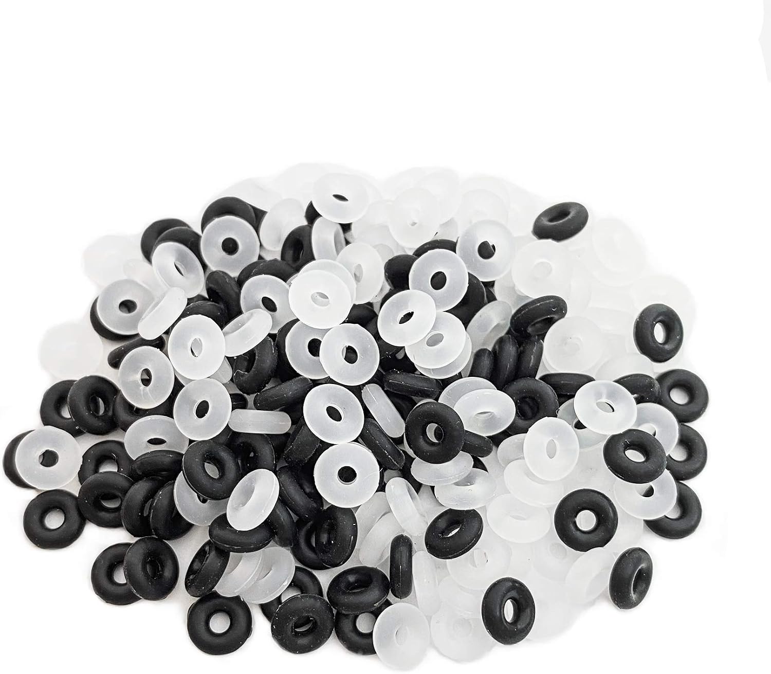 Jmassyang 200pcs Silicone Rubber Stopper O-Rings 2mmx6mm Spacer Beads Anti-Skid Gaskets for DIY Jewelry Bracelets Necklaces - Black & Transparent