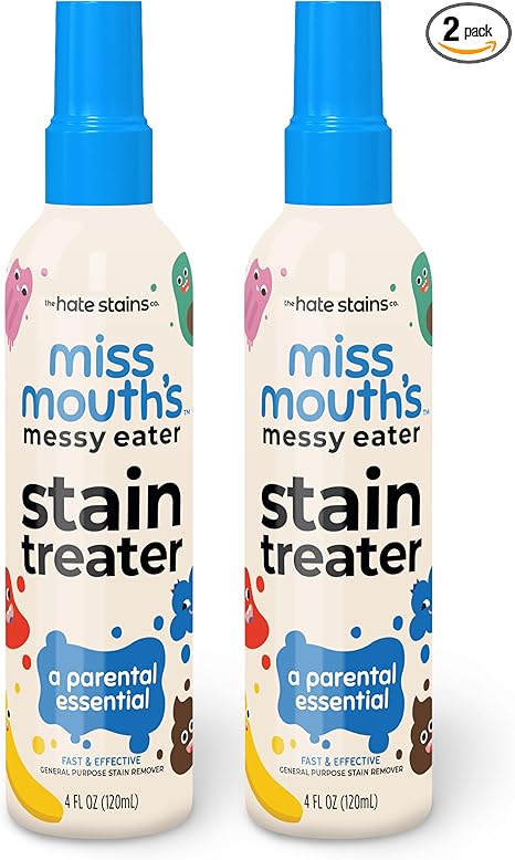 Miss Mouth's Messy Eater Stain Treater Spray - 4oz 2 Pack Stain Remover - Newborn & Baby Essentials - No Dry Cleaning Food, Grease, Coffee Off Laundry, Underwear, Fabric