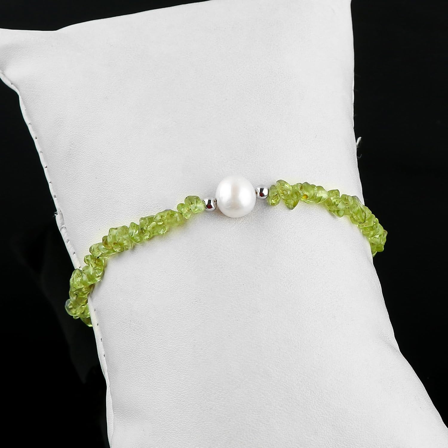 CRYSTALIS Peridot FW Cultured Pearl Beads Slider Bracelet, August Birthstone, Chips Nuggets, Gift Jewelry, Birthday, Anniversary, Wedding, Wife, Girlfriend, Daughter, Grands, Mom 925 Silver 10 inch - Image 2
