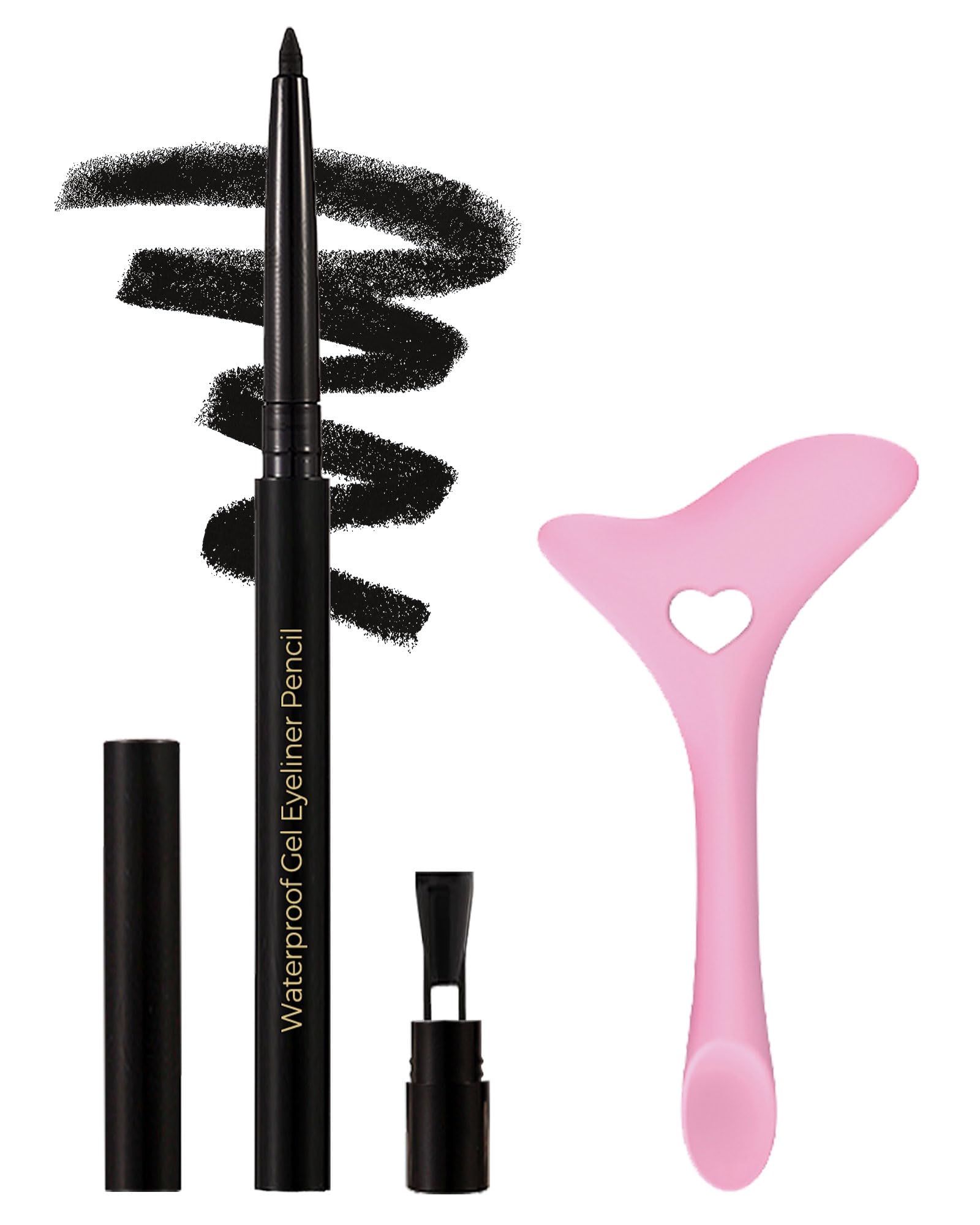 Black Eyeliner Pencil Retractable Gel Eye Liner Pencil Built in Sharpener Waterproof Smudge proof Waterline Eye Liner Pencils Smooth Creamy Texture With 1 Eyeliner Stencil Makeup Tool