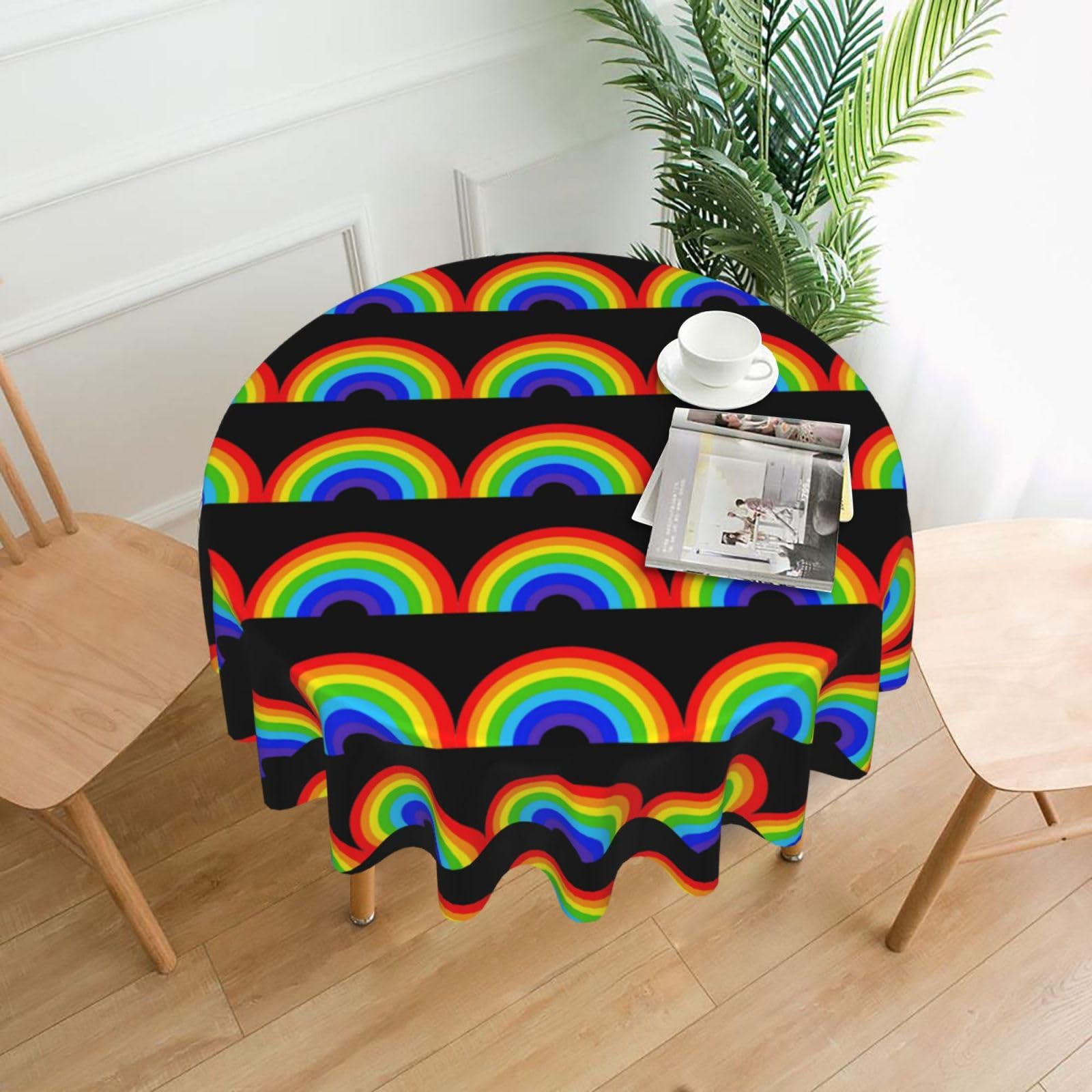 YYHWHJDE rainbow Prints 60in Round Decorative Tablecloth – High-Grade Polyester Throw for Stylish Dining & Event Table Protection