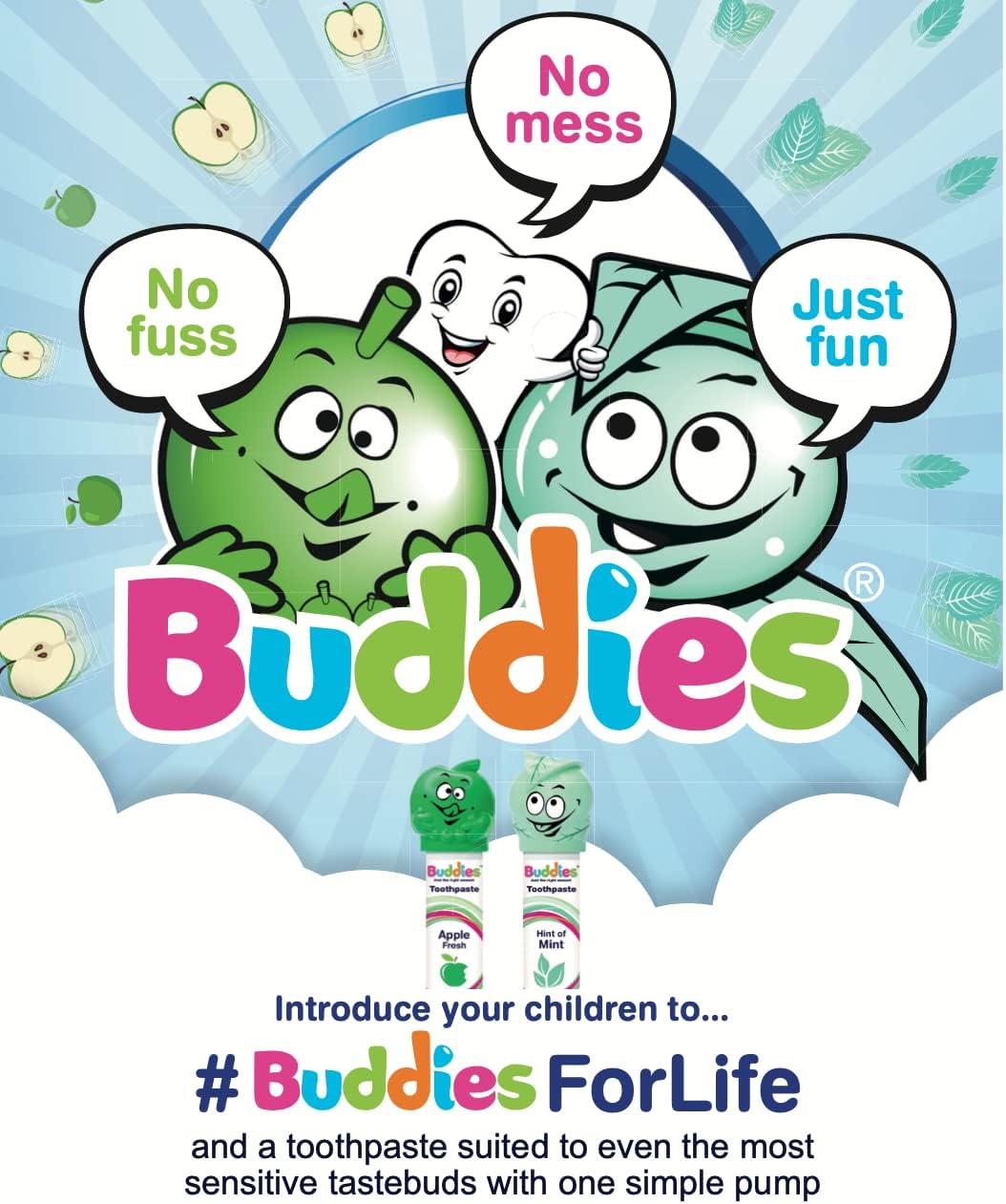 Buddies Toothpaste Hint of Mint Pump Dispenser Twin Pack 100ml x 2 mild