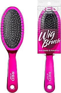 RED by Kiss Wig Brush: Anti-Static Anti-Frizz Stainless Steel Bristles, No-Snag Detangling for Wigs & Extensions